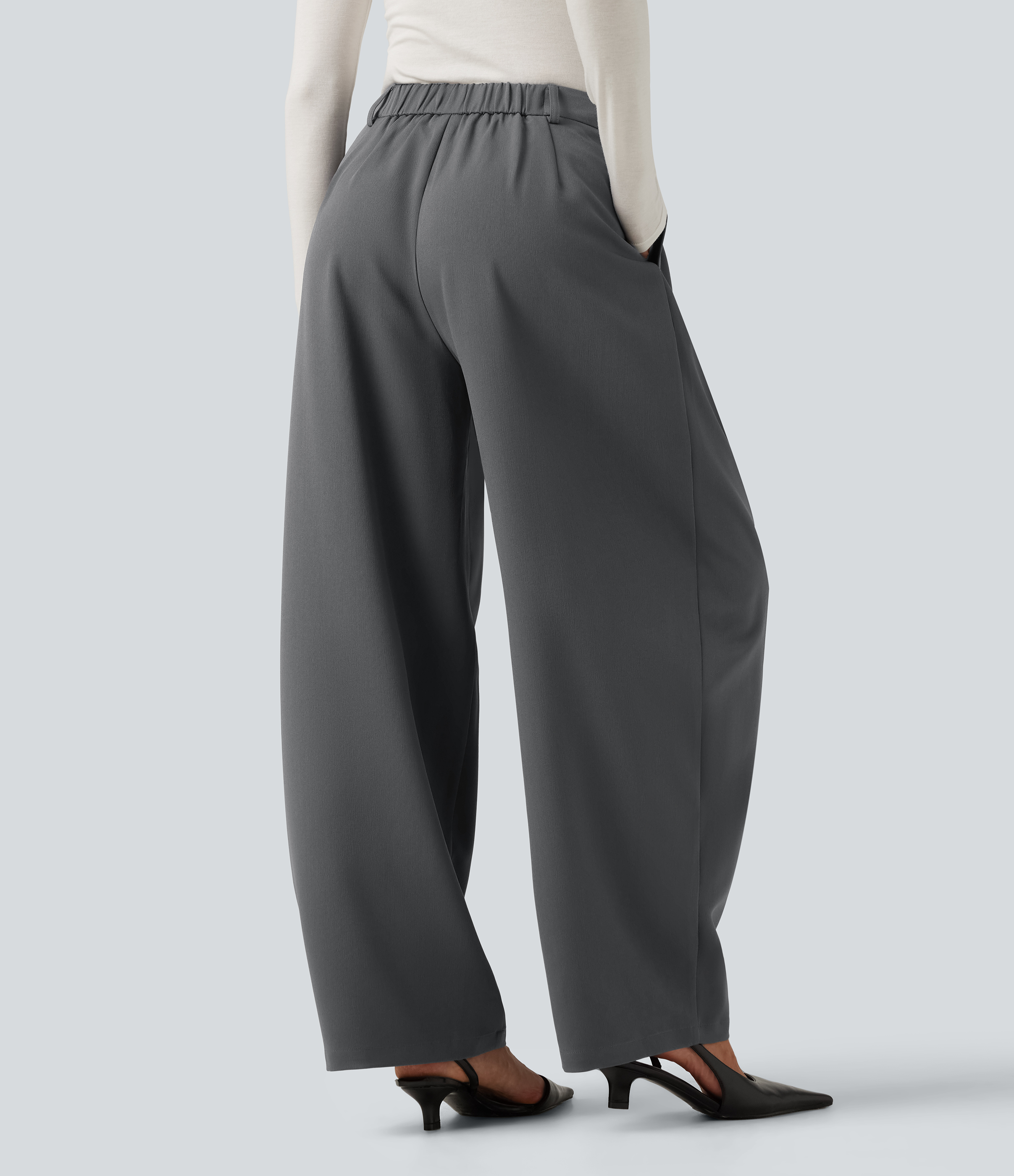 Poppy Seed High Waisted Baggy Work Trousers with Pockets / 2