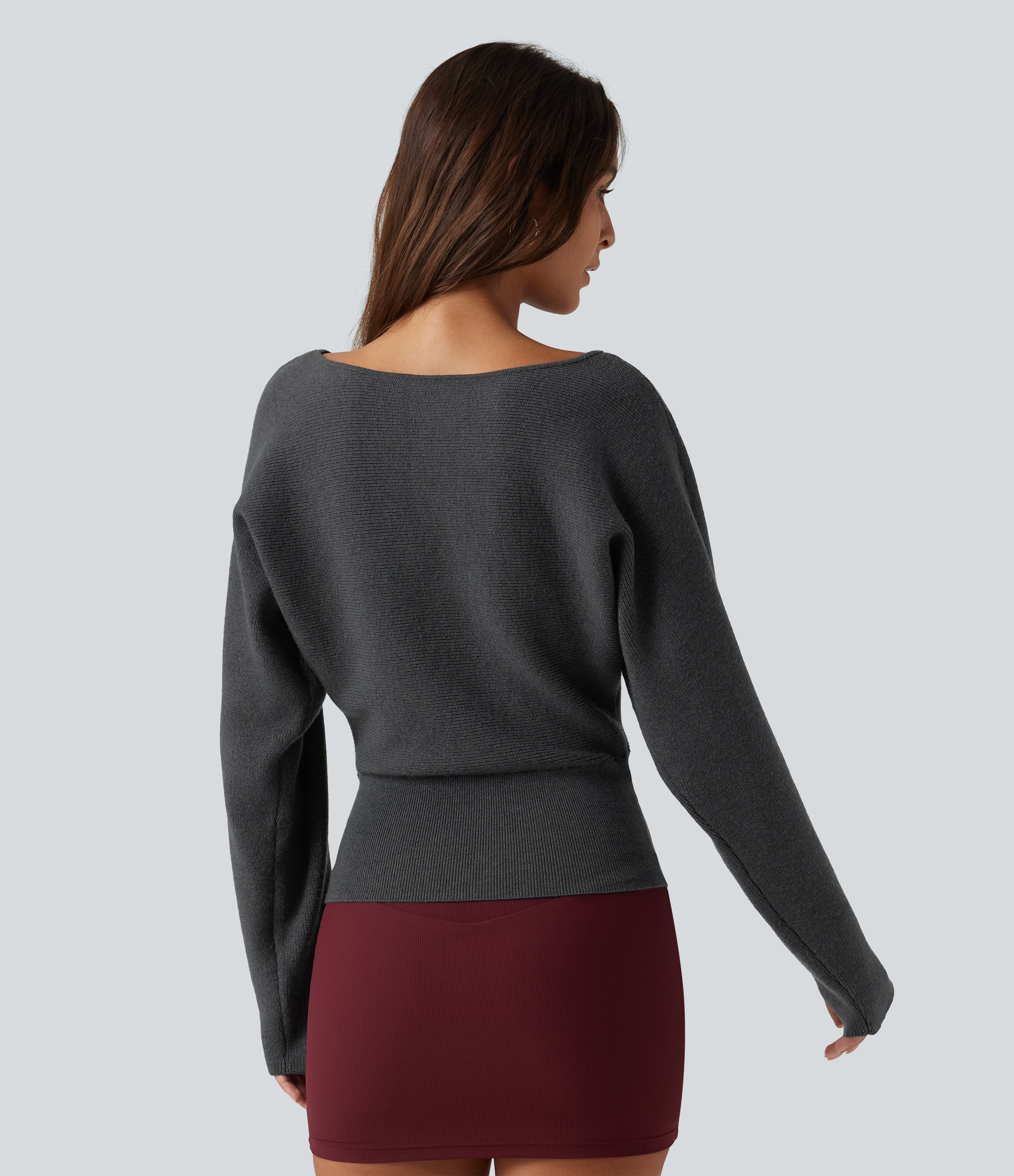Unexplored Boat Neck Batwing Long Sleeve Thumb Hole Work Sweater / 2