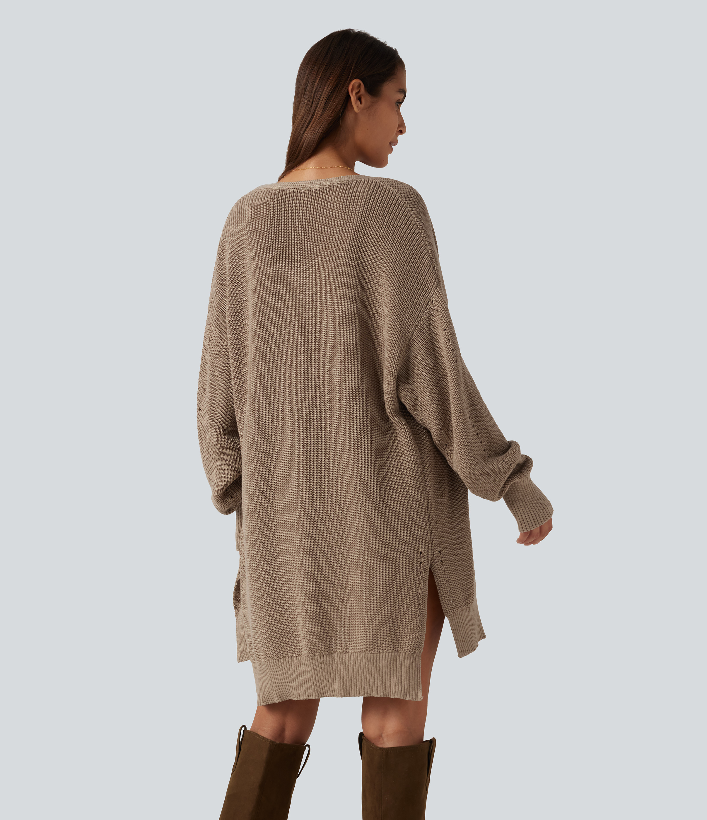 Malt Ball V Neck Open Front Long Sleeve Longline Casual Cardigan / 2