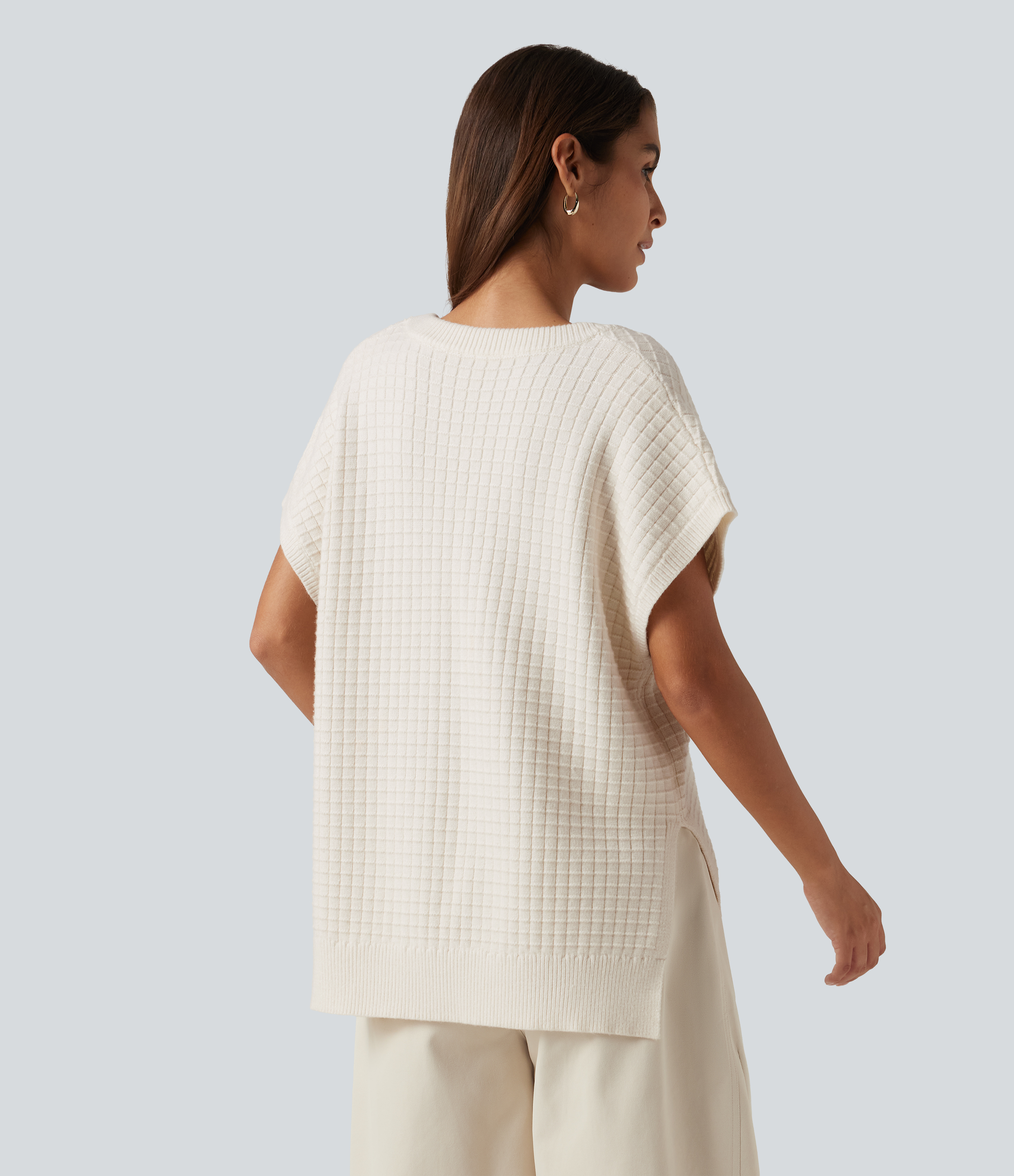 White Down Deep V Neck Casual Sweater Vest / 2
