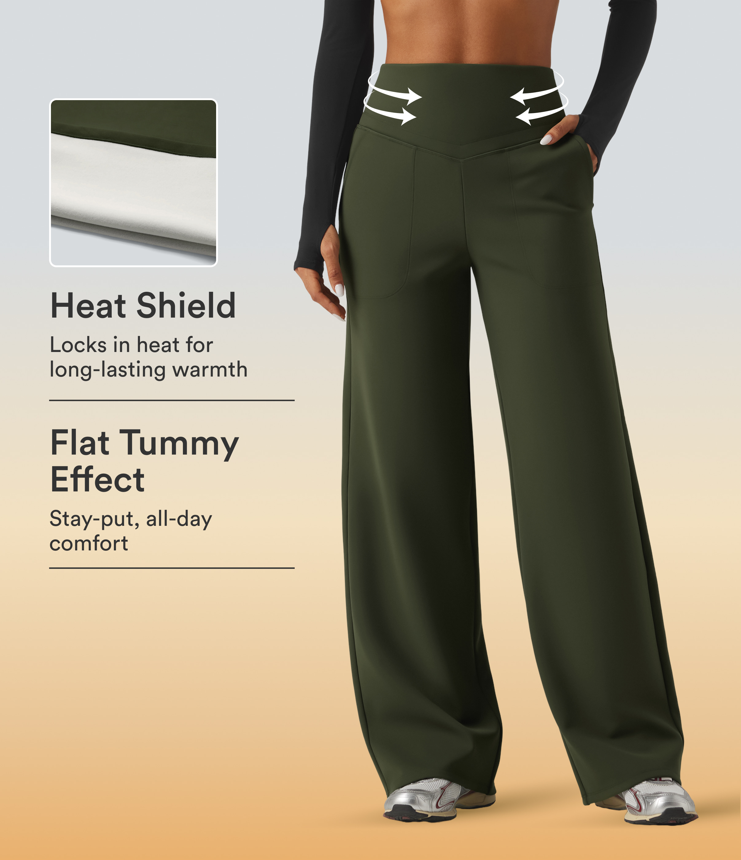 High Waisted Tummy Control Straight Leg Fleece Yoga Pants with Pockets