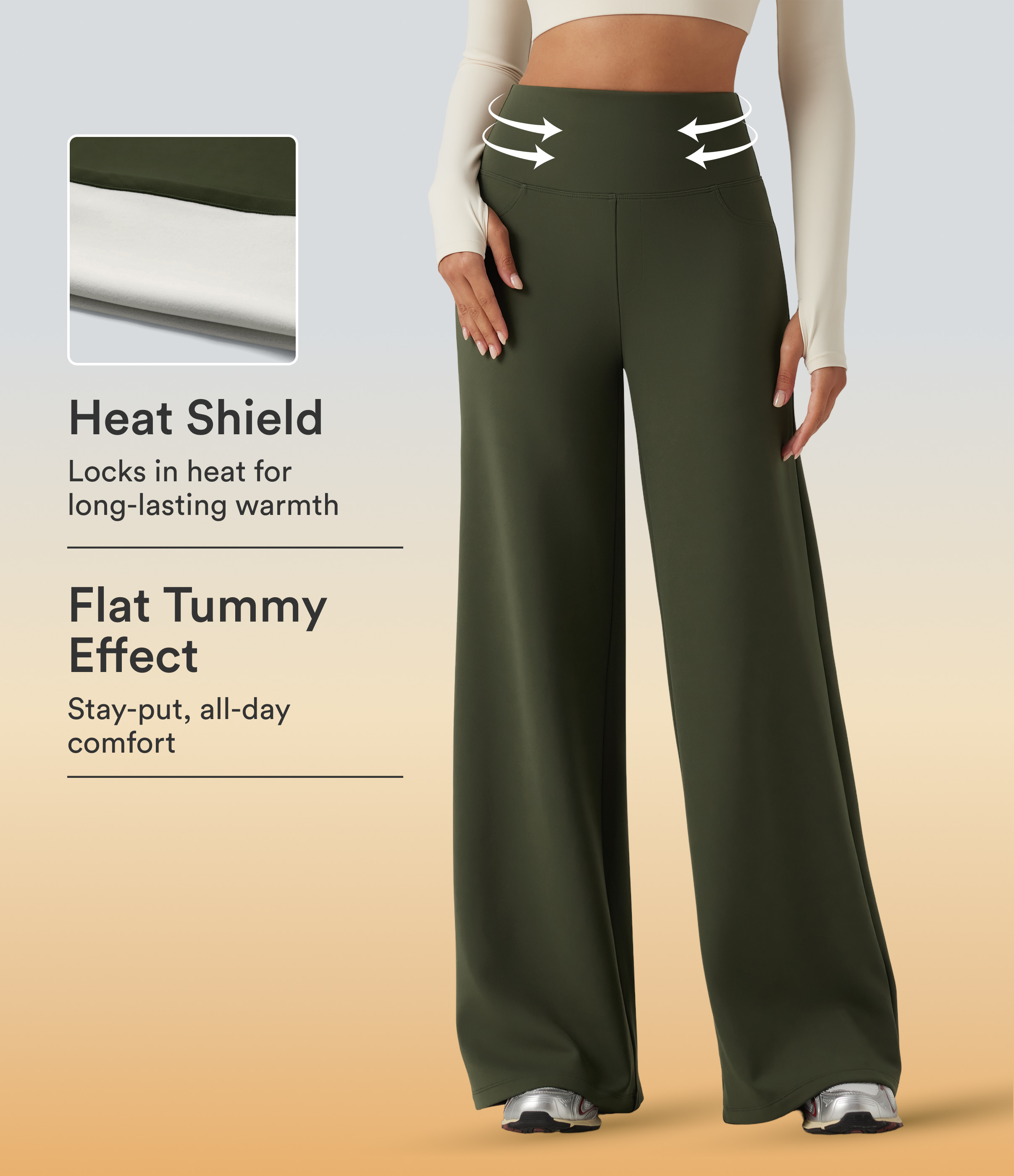 High Waisted Tummy Control Straight Leg Fleece Yoga Pants with Pockets