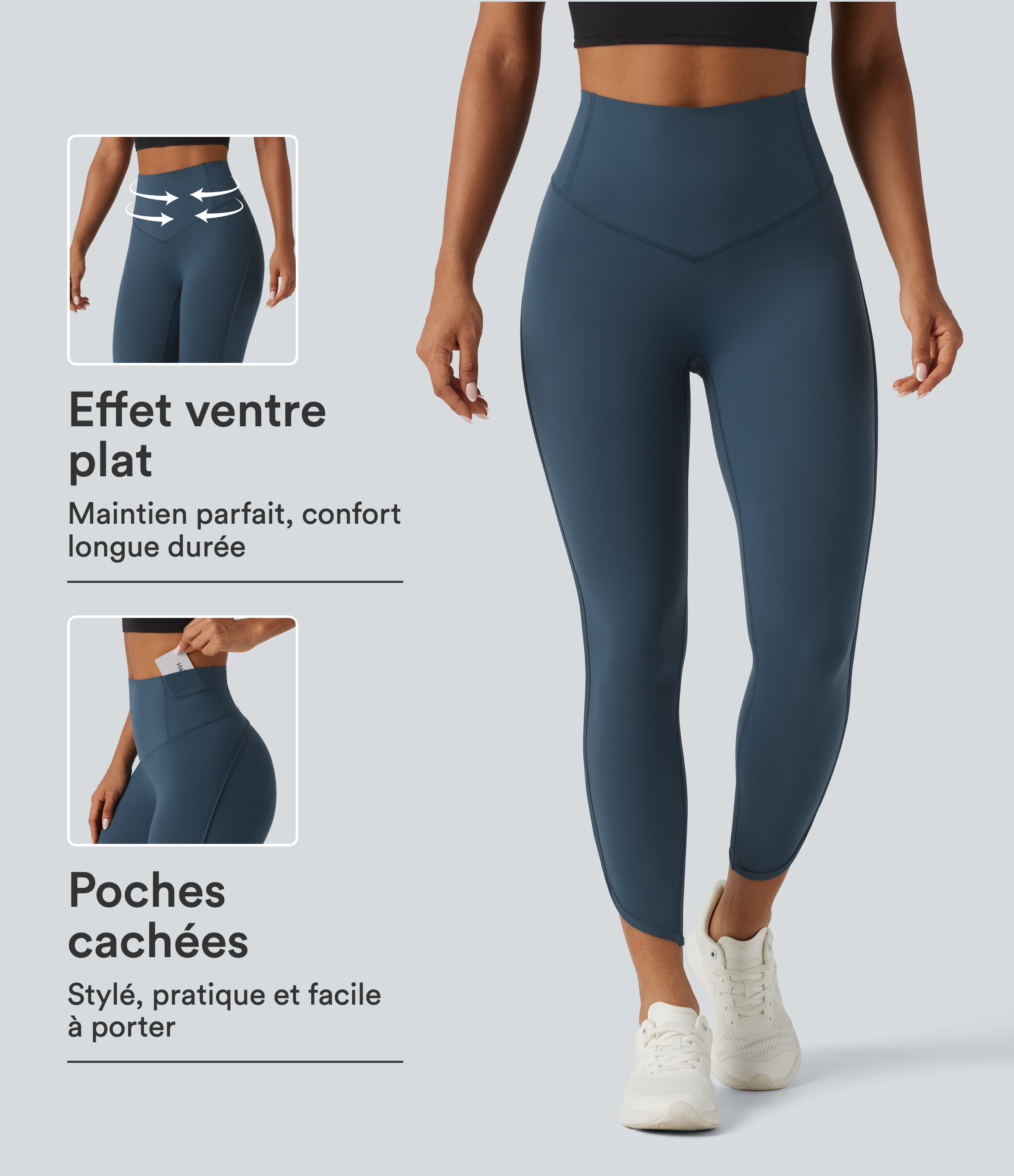 Majolica Blue Legging de sport Halara UltraSculpt™ taille haute gainant avec poches / 1