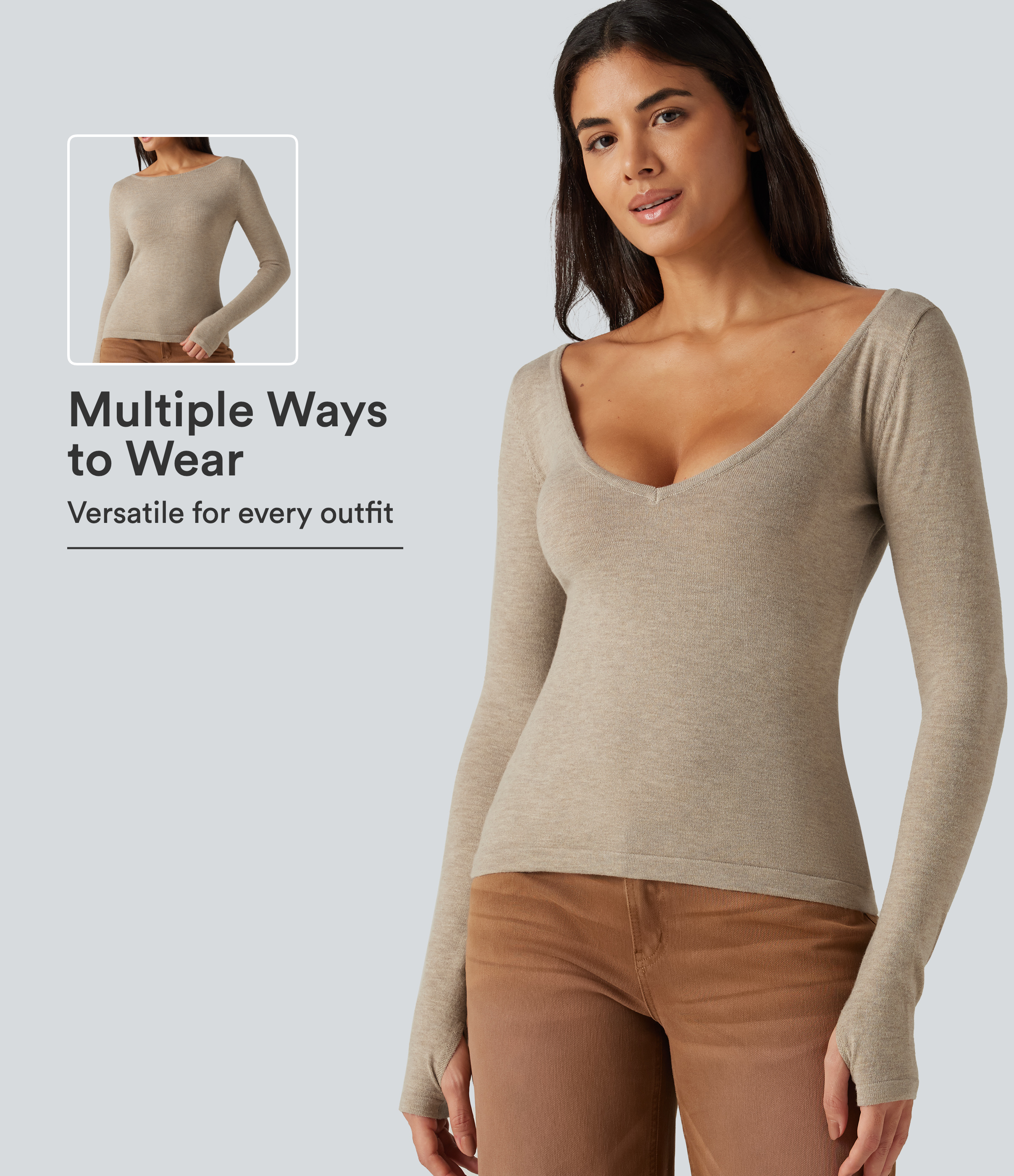 V Neck Long Sleeve Slim Casual Jumper