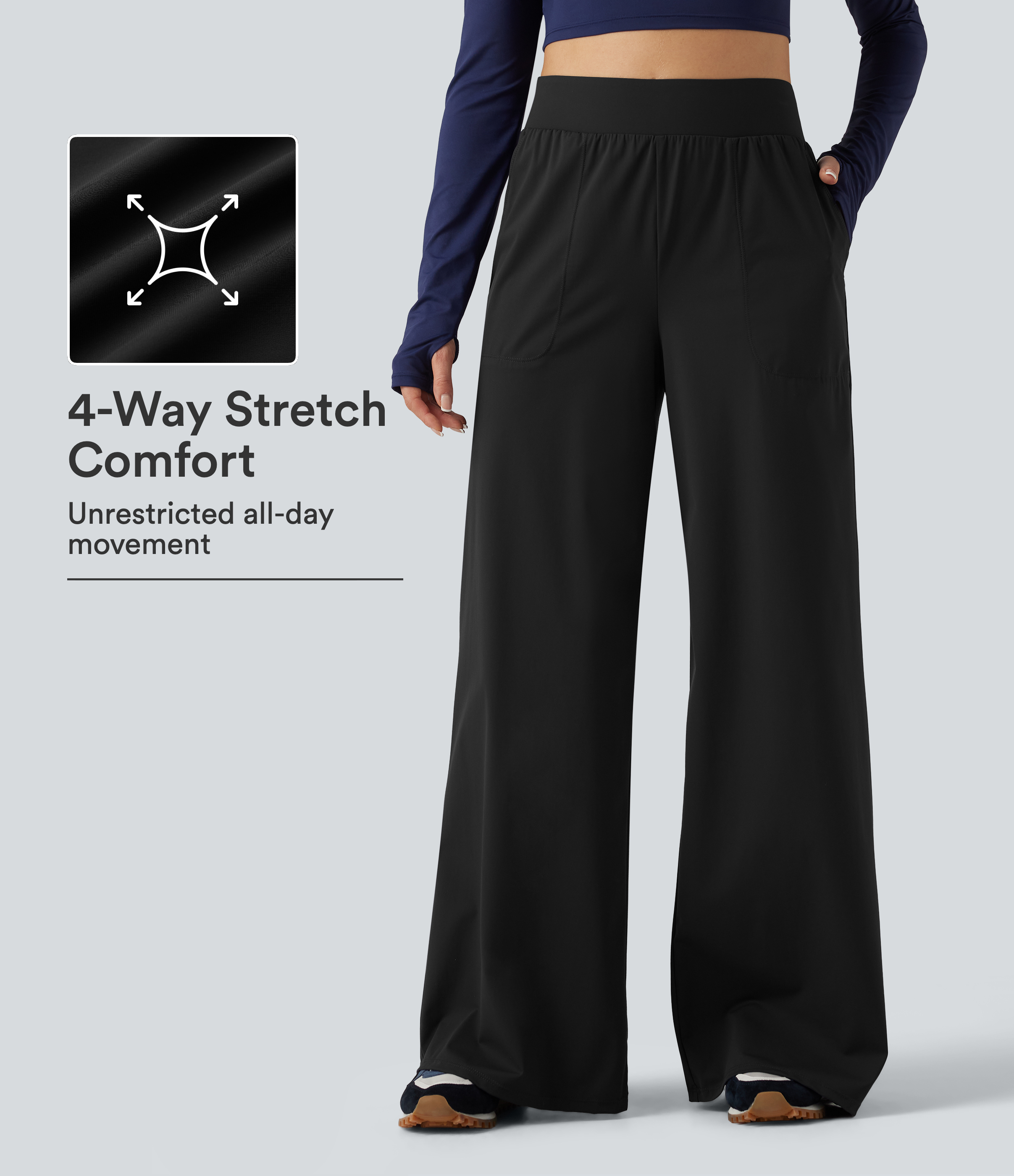 High Waisted Wide Leg Quick Dry InstantCool Dance Pants with Pockets-UPF40+