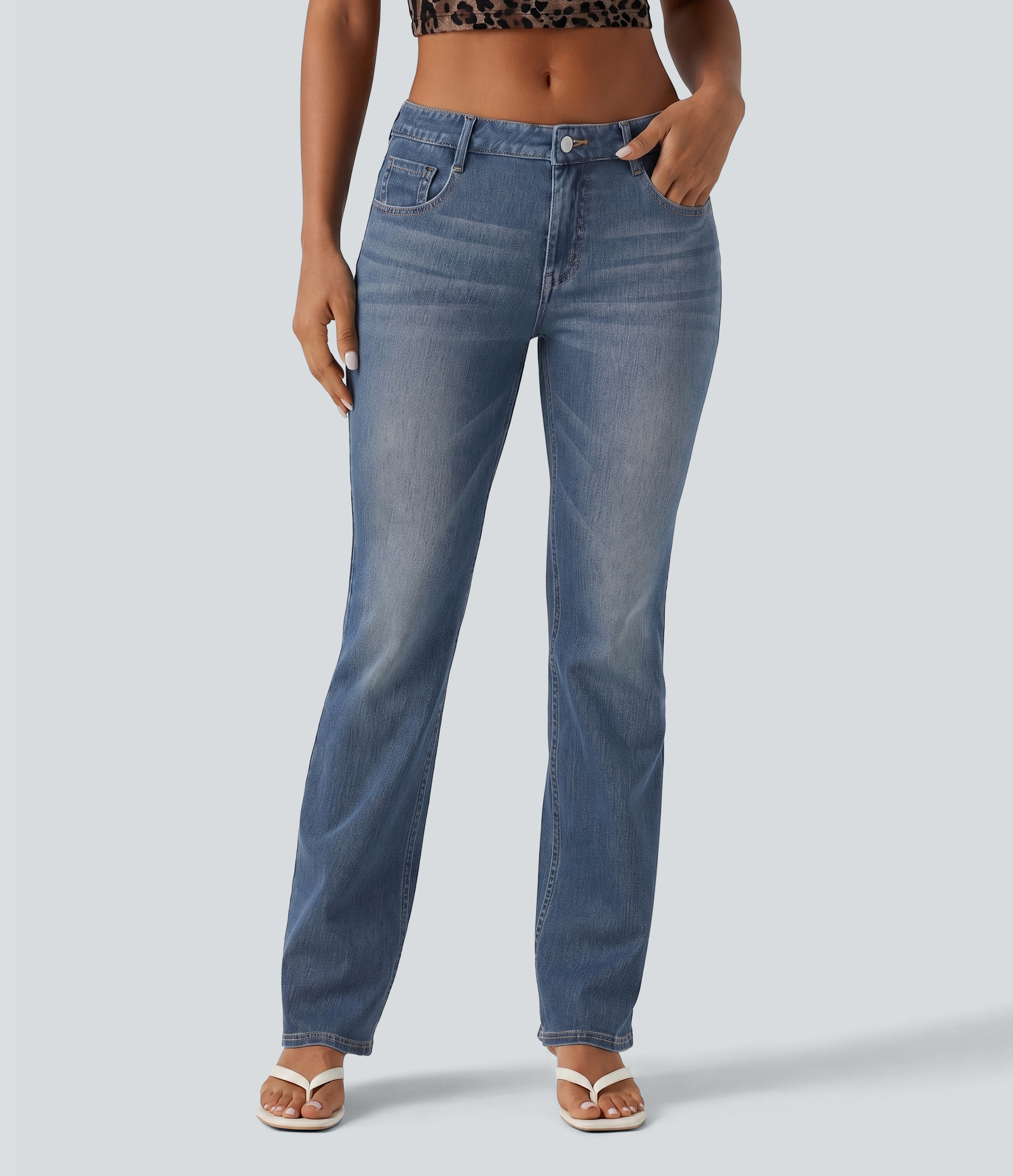 Halara Flex™ Low Rise Washed Bootcut Casual Jeans with Pockets