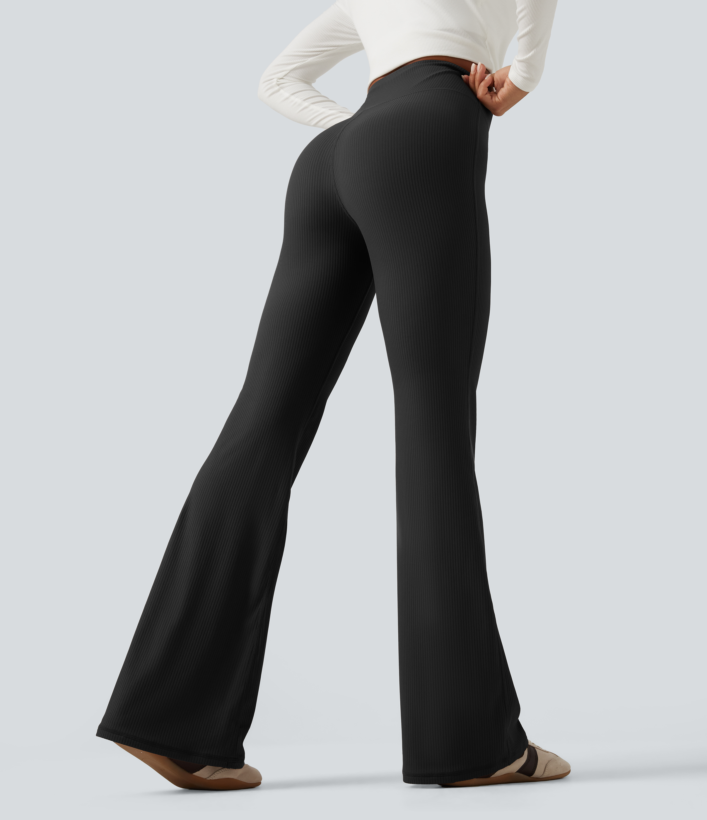 Halara Ribbed High Waisted Bootcut Yoga Leggings with Pocket