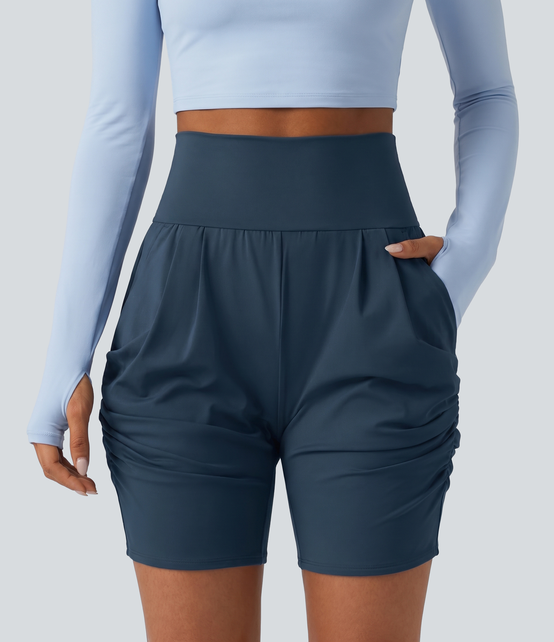 SoftlyZero™ Airy High Waisted Ruched InstantCool Yoga Shorts 7'' with Pockets
