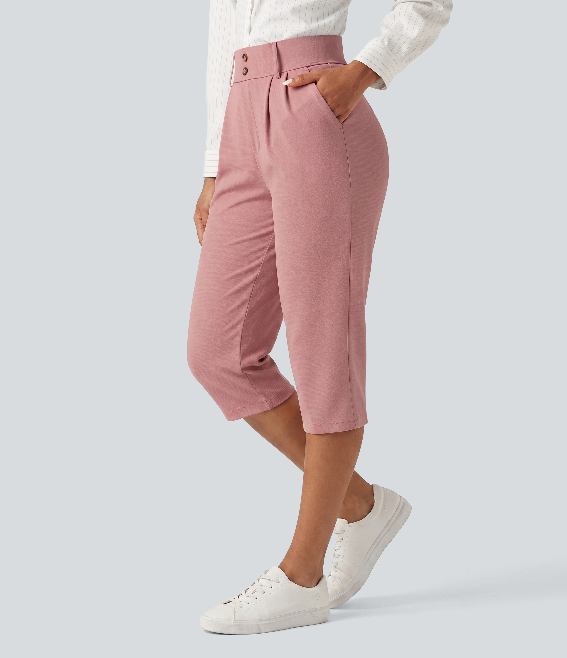 Halara Flex™ High Waisted Tapered Waffle Capri Work Pants with Pockets