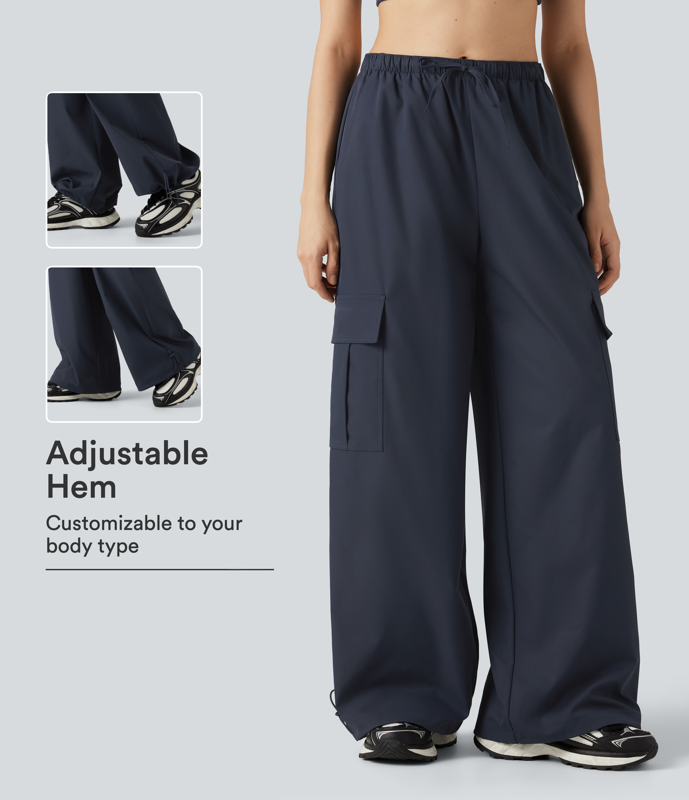 Water Repellent Wear-Resistant Mid Rise Drawstring Baggy Casual Cargo Pants with Pockets