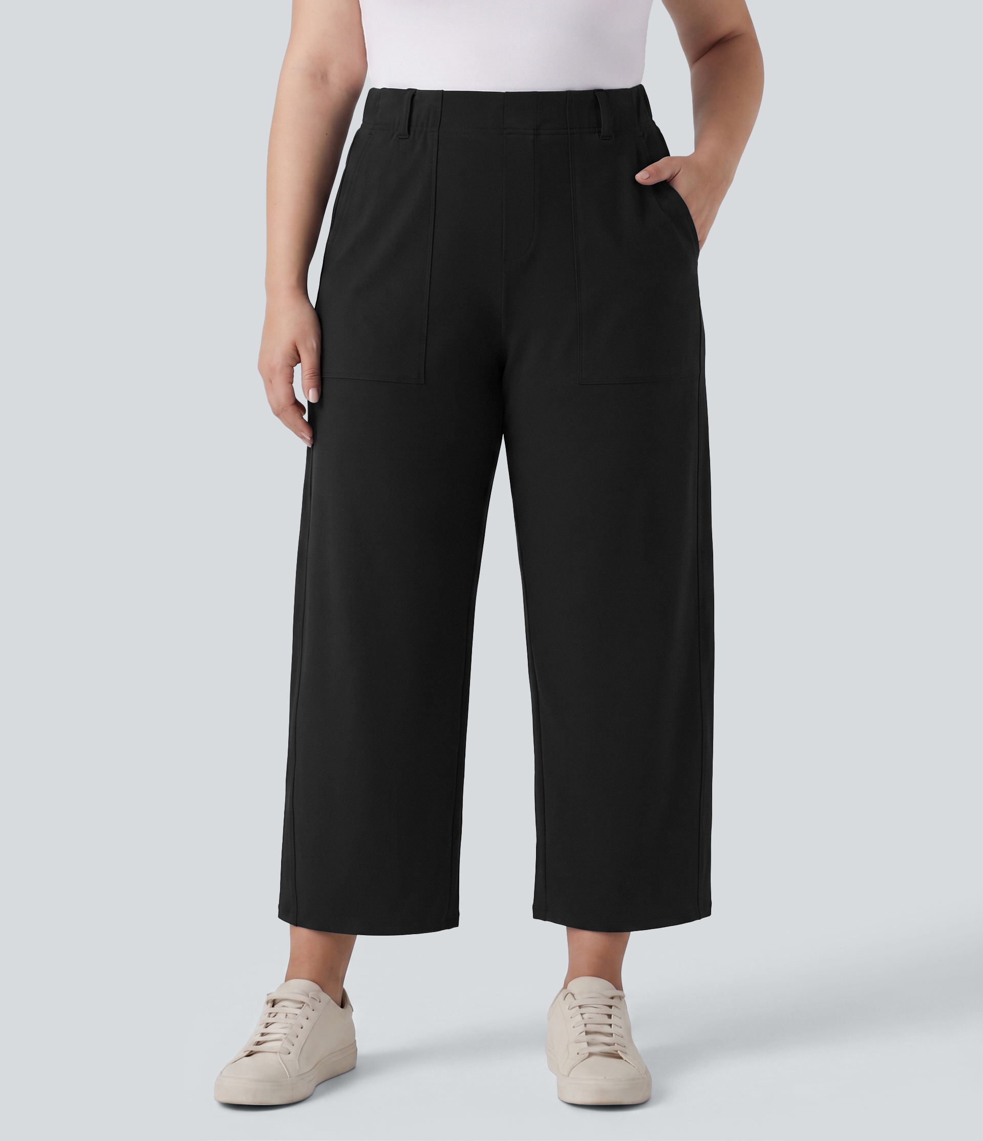 Plus Size DayStretch High Waisted Barrel Leg Casual Pants with Pockets
