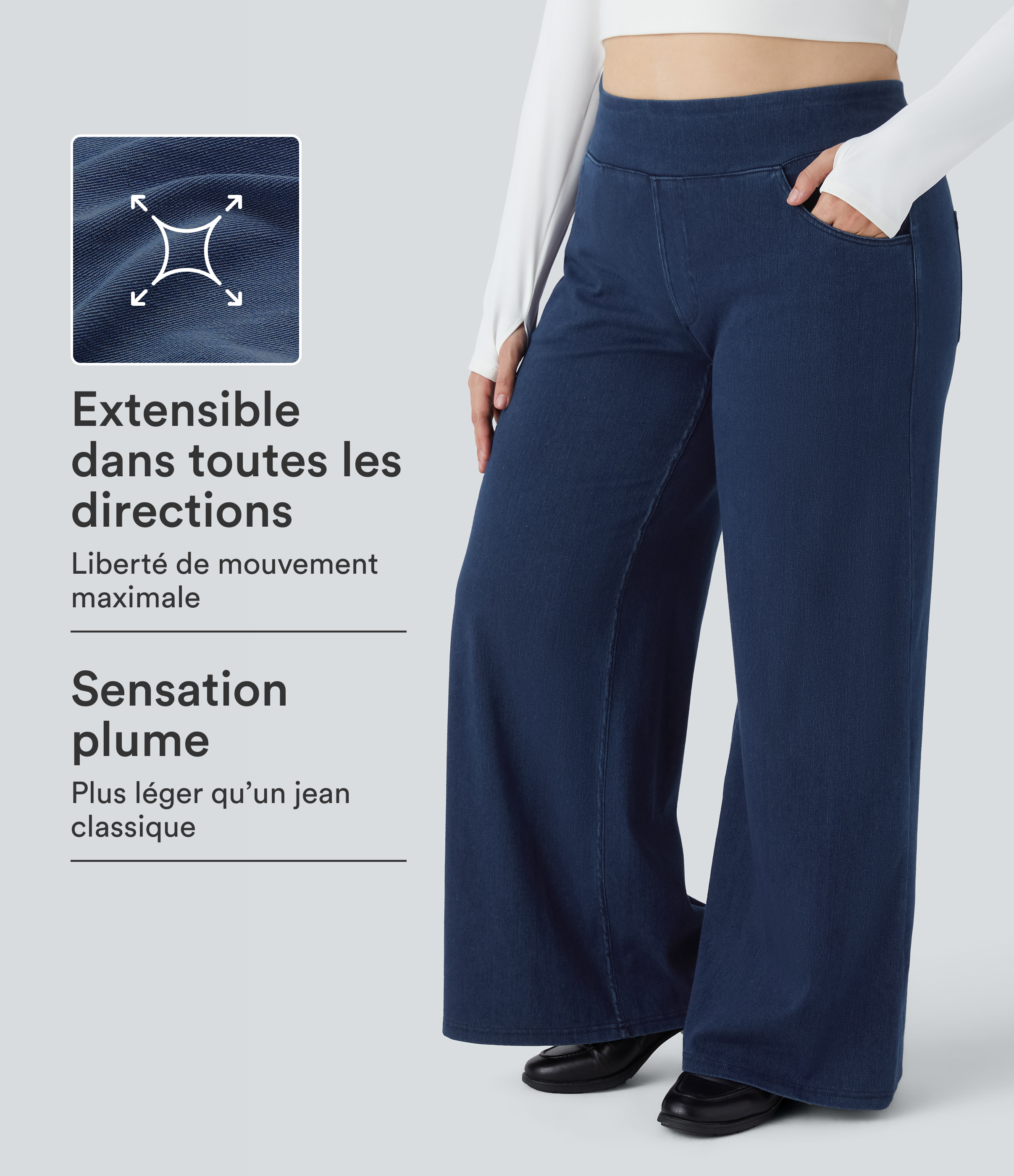 Halara Flex™ High Waisted Multiple Pockets Wide Leg Loose Stretchy Knit Casual Plus Size Jeans