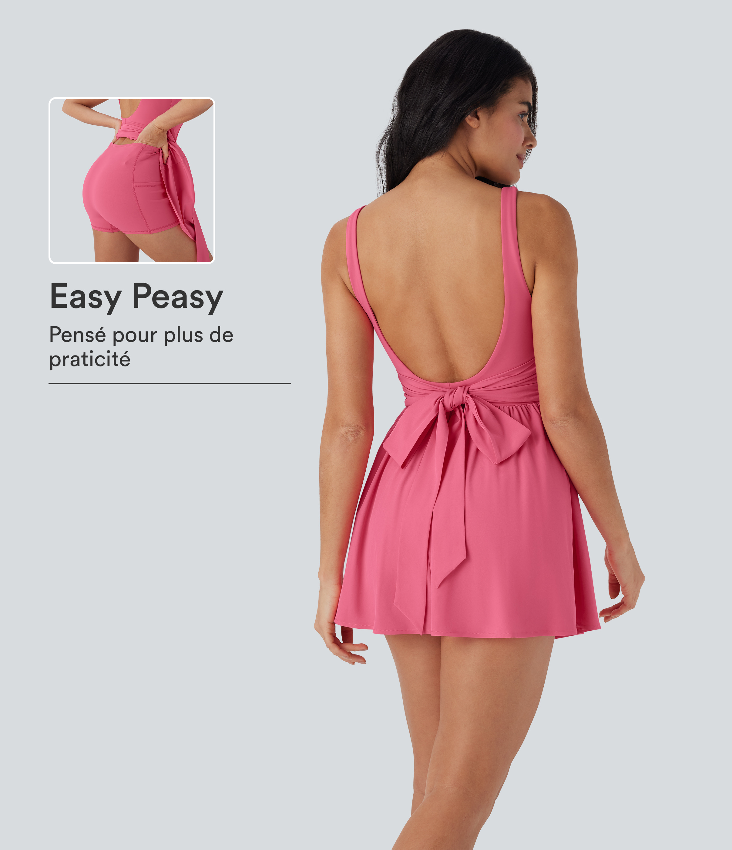 Robe active danse mini 2-en-1 Breezeful™ dos nu avec liens dos séchage rapide et poche latérale - Édition Easy Peasy