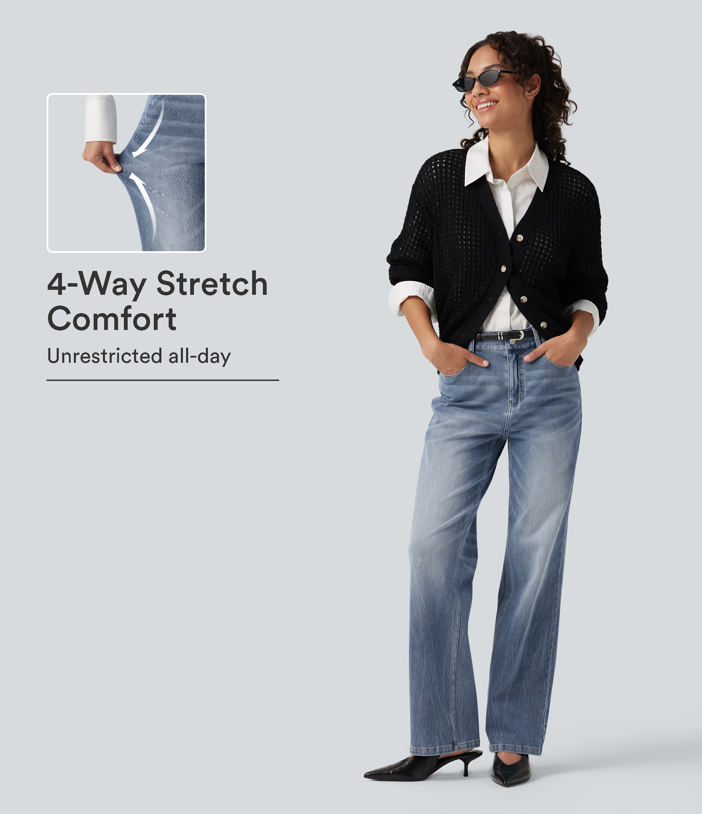  Blue Jasper Denim Halara Flex™ High Waisted Straight Leg Stretchy Casual Jeans / 1