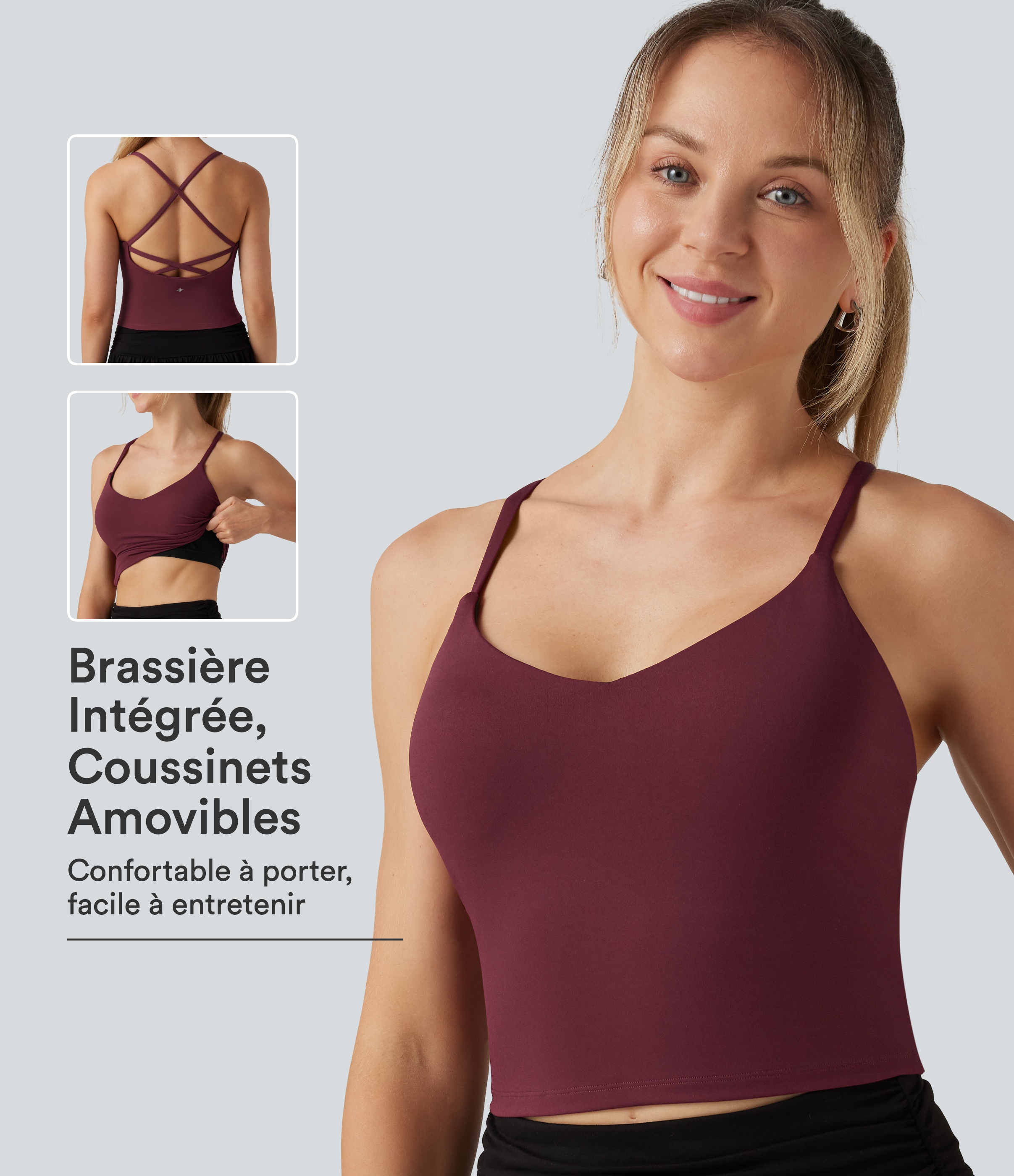 Débardeur de yoga SoftlyZero™ Airy effet frais InstantCool à encolure en V, bretelles croisées et coussinets amovibles