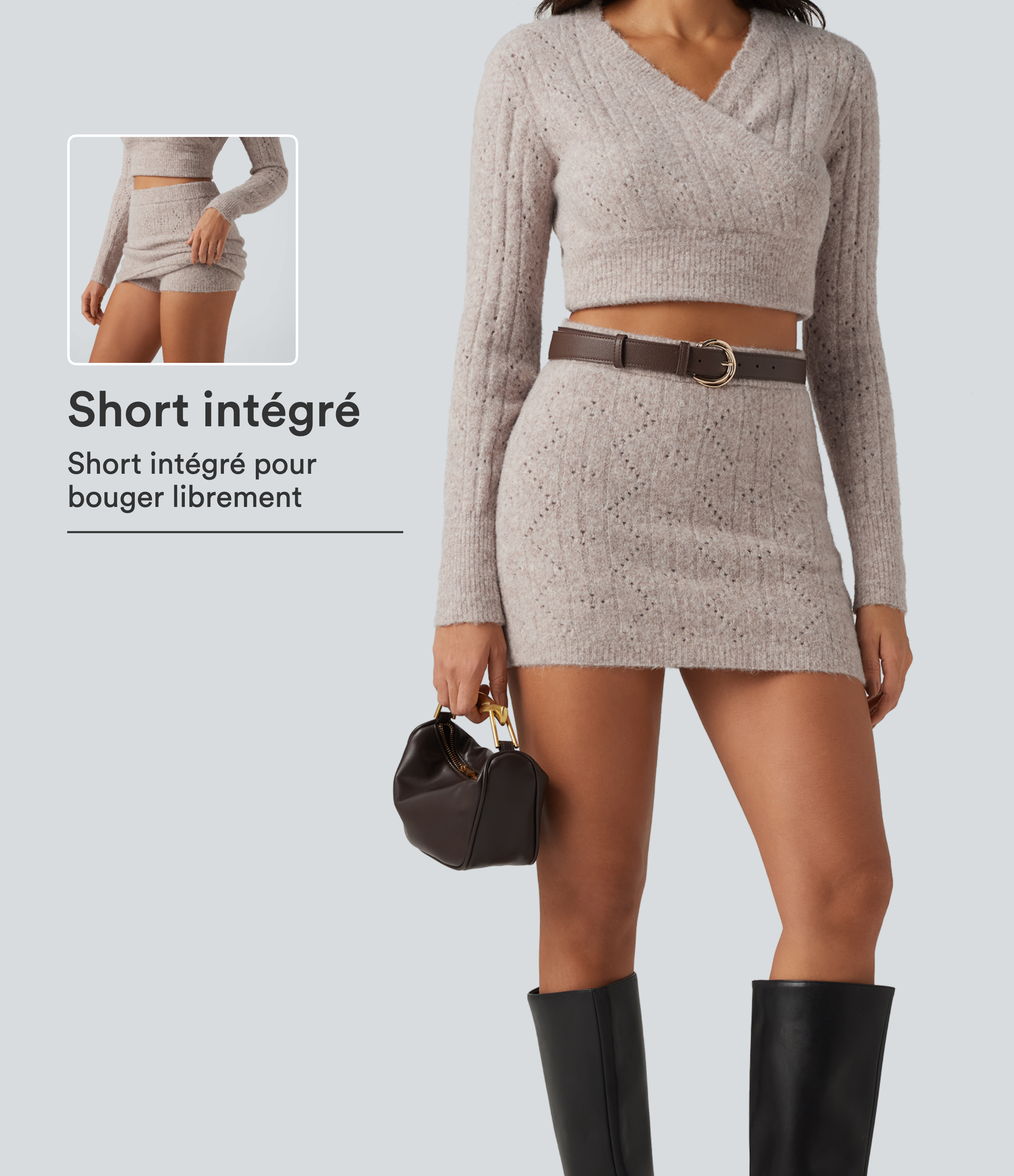 Jupe-short mini en maille ajourée taille haute