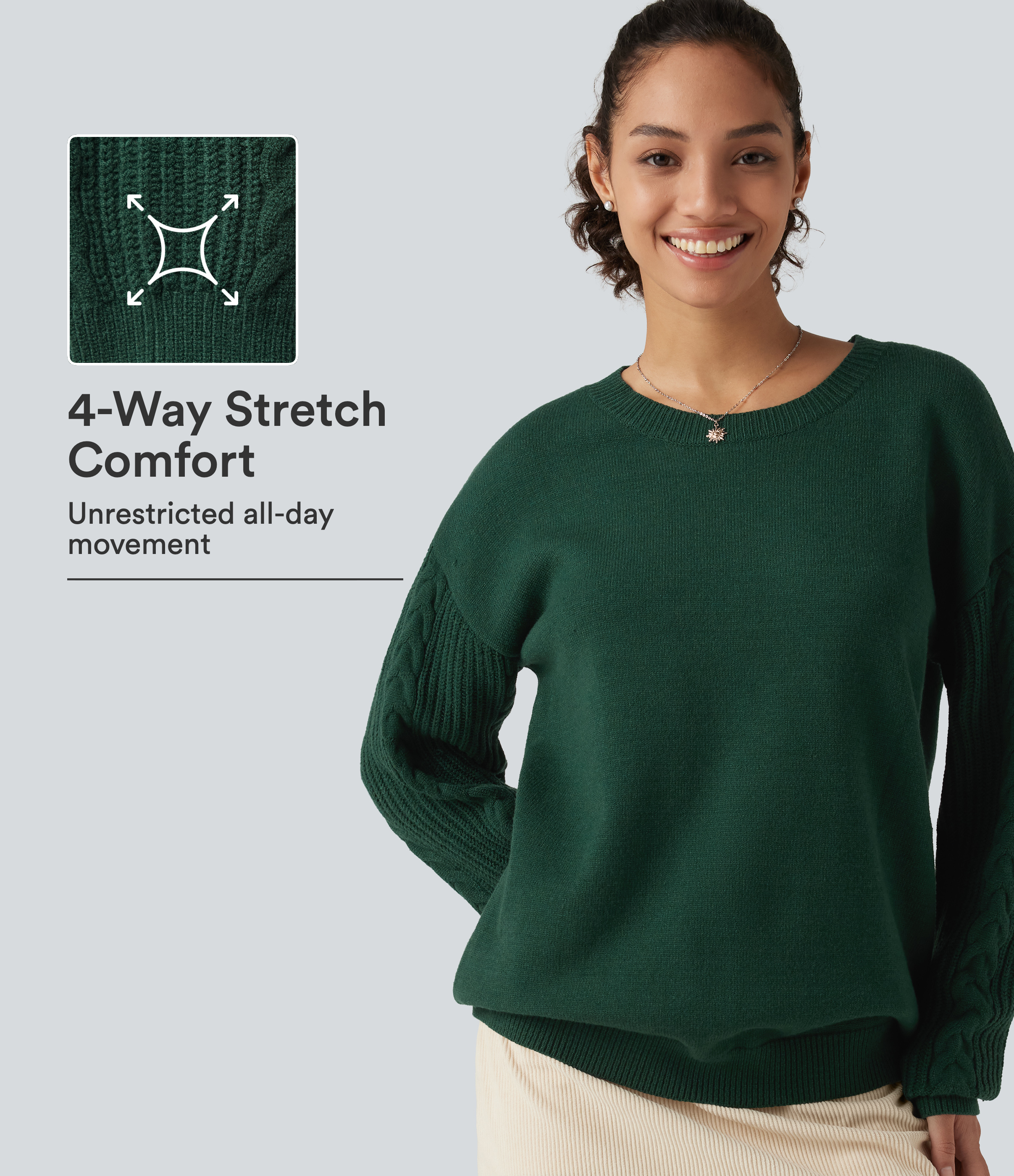 Round Neck Long Sleeve Relaxed Work Sweater