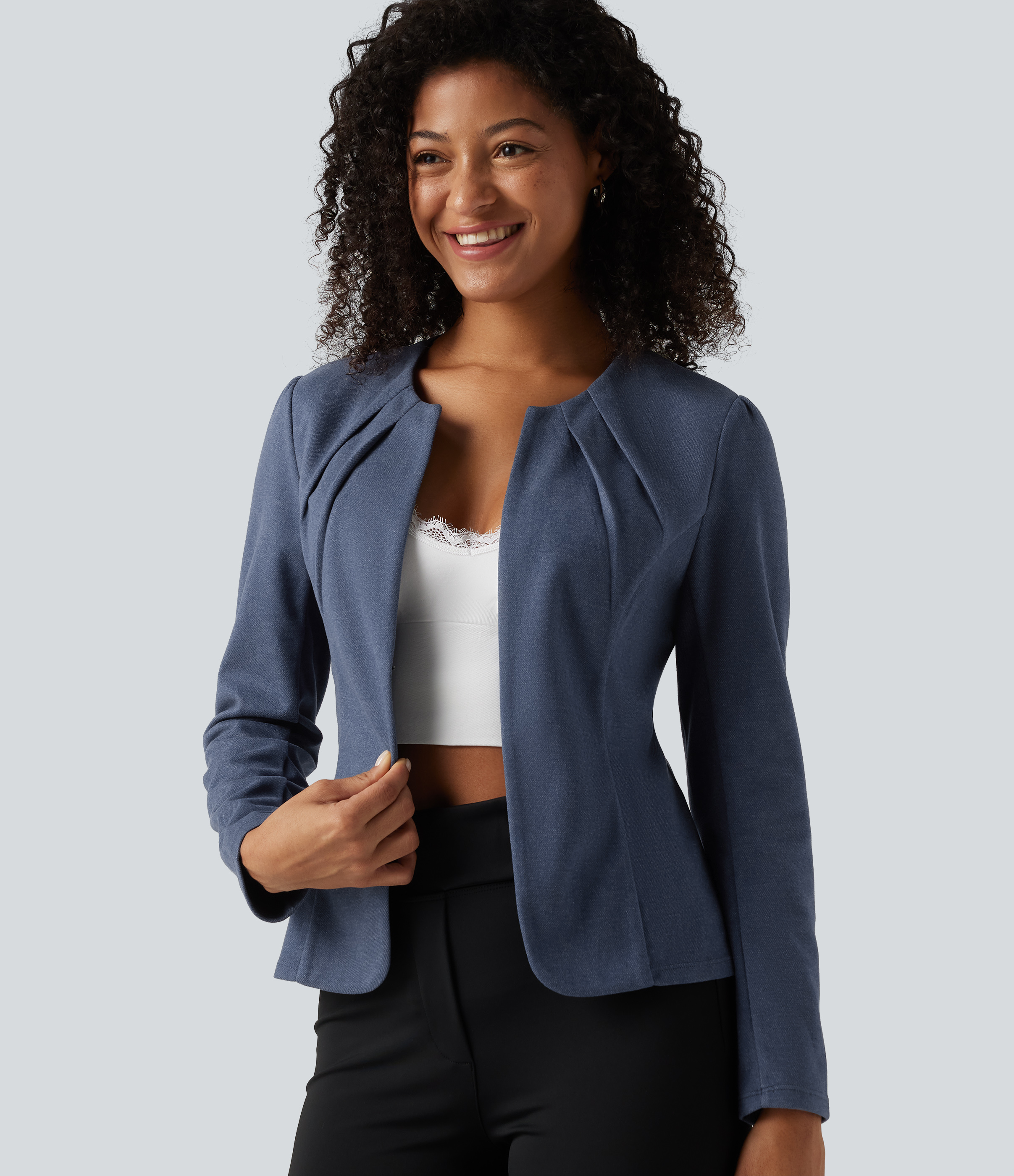 Round Neck Hook and Eye Work Blazer
