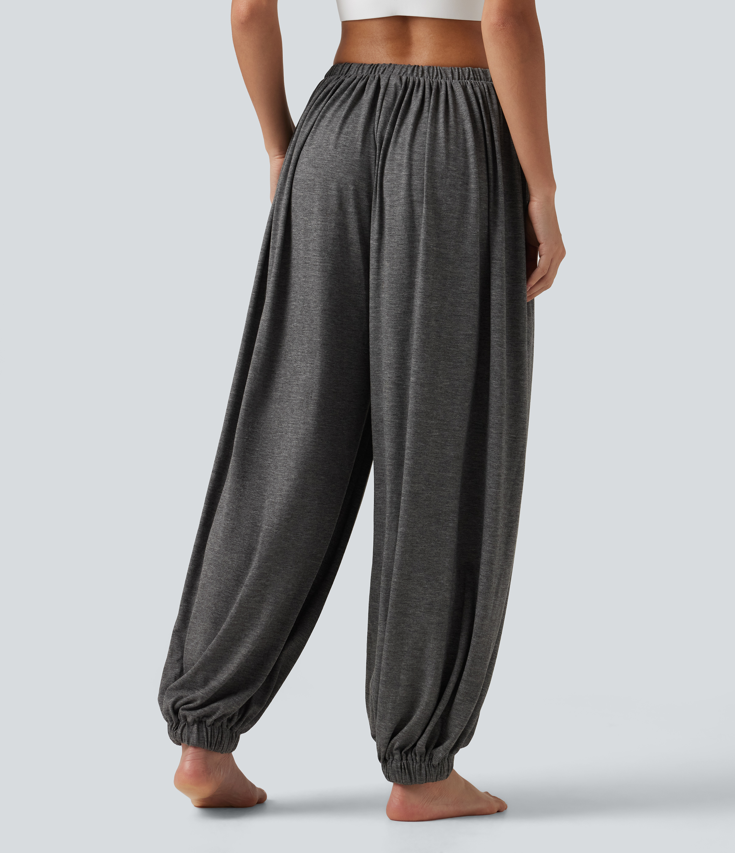 Darl Gray Floral Yarn Mid Rise Drawstring Dance Joggers with Pockets / 2