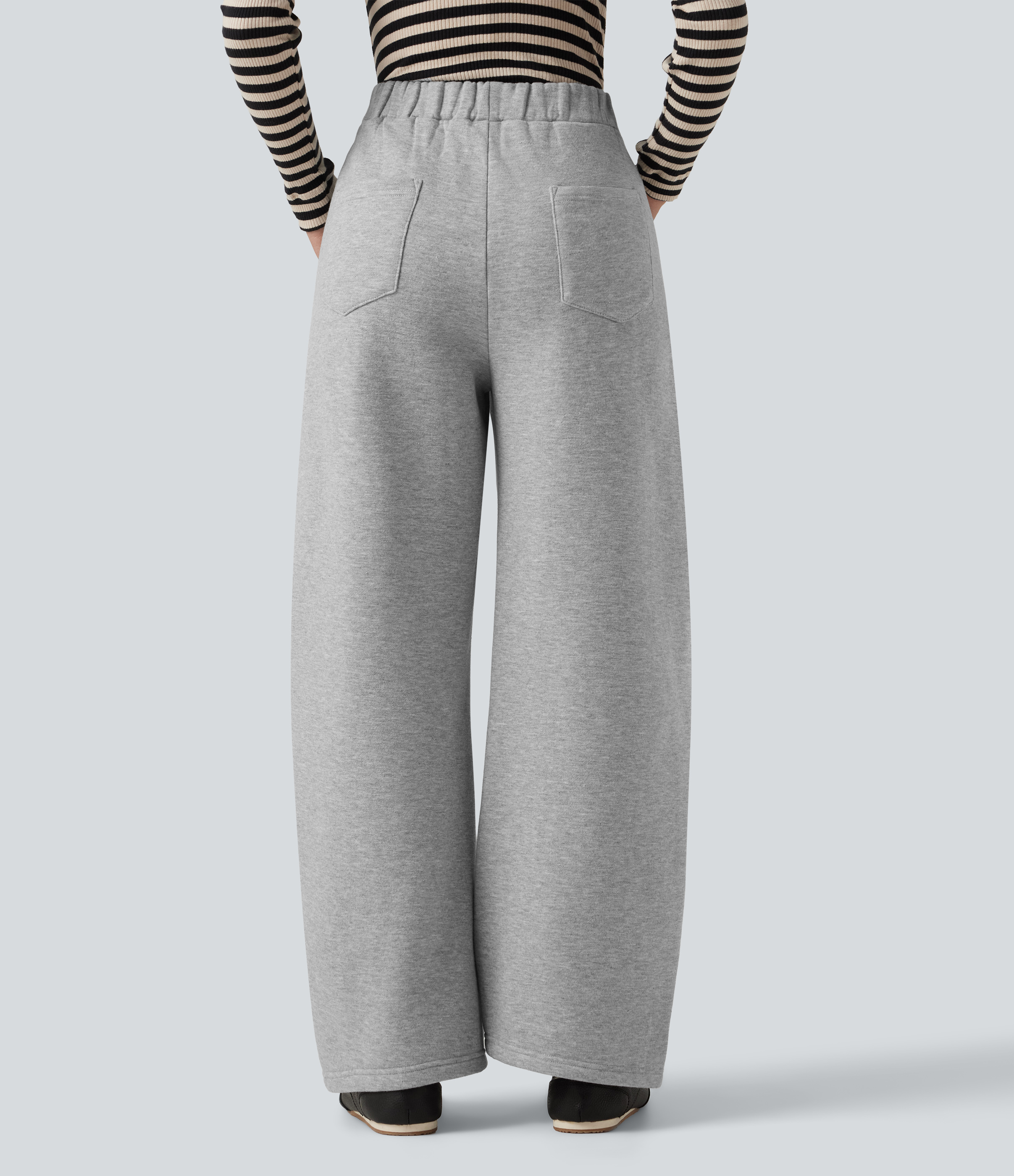 Cold Slate Grey Pantalon de jogging en molleton de coton, taille mi-haute, coupe barrel, avec poches / 2