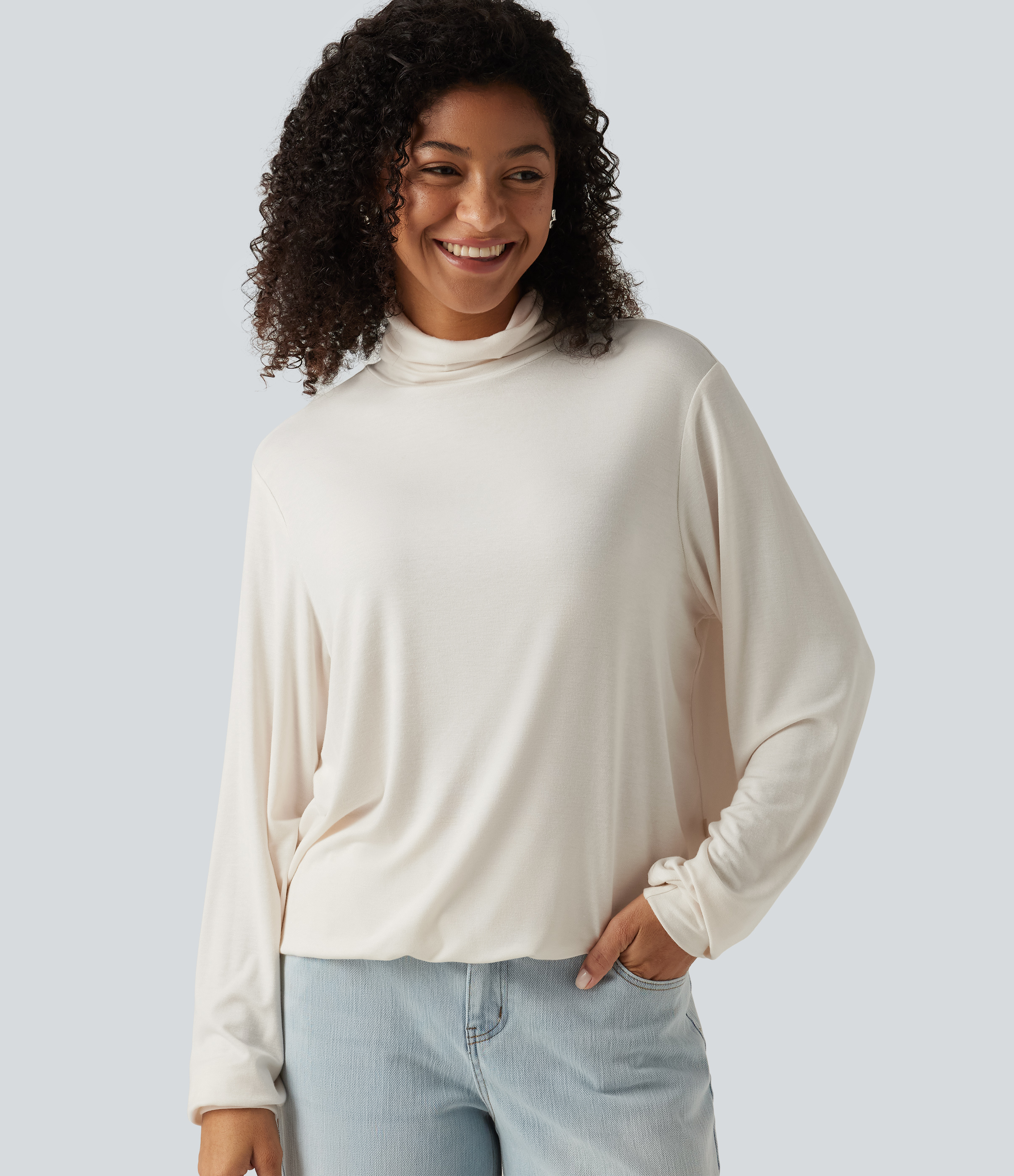Cowl Neck Long Sleeve Relaxed Casual T-Shirt