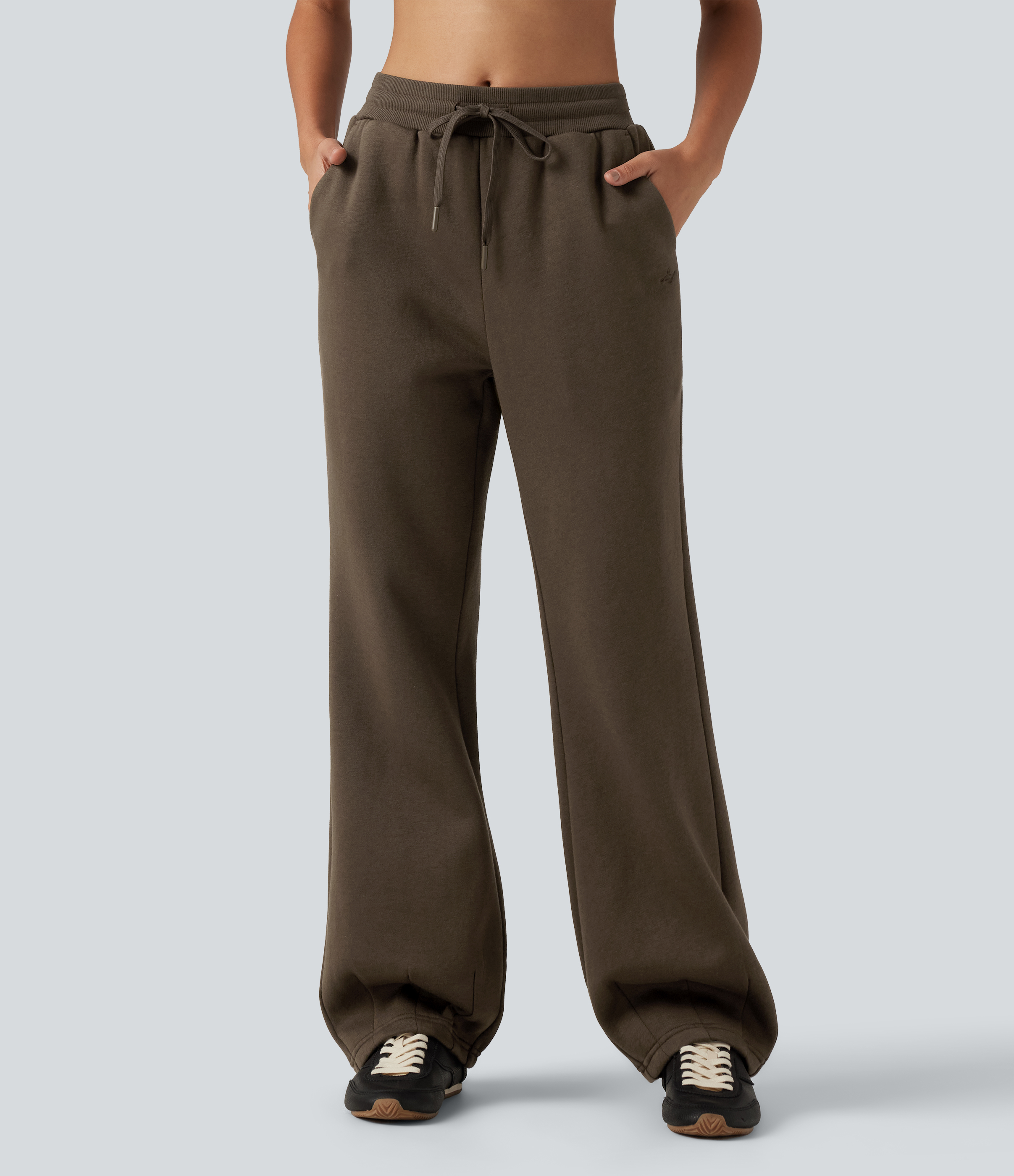 Mid Rise Drawstring Bootcut Fleece Casual Sweatpants with Pockets