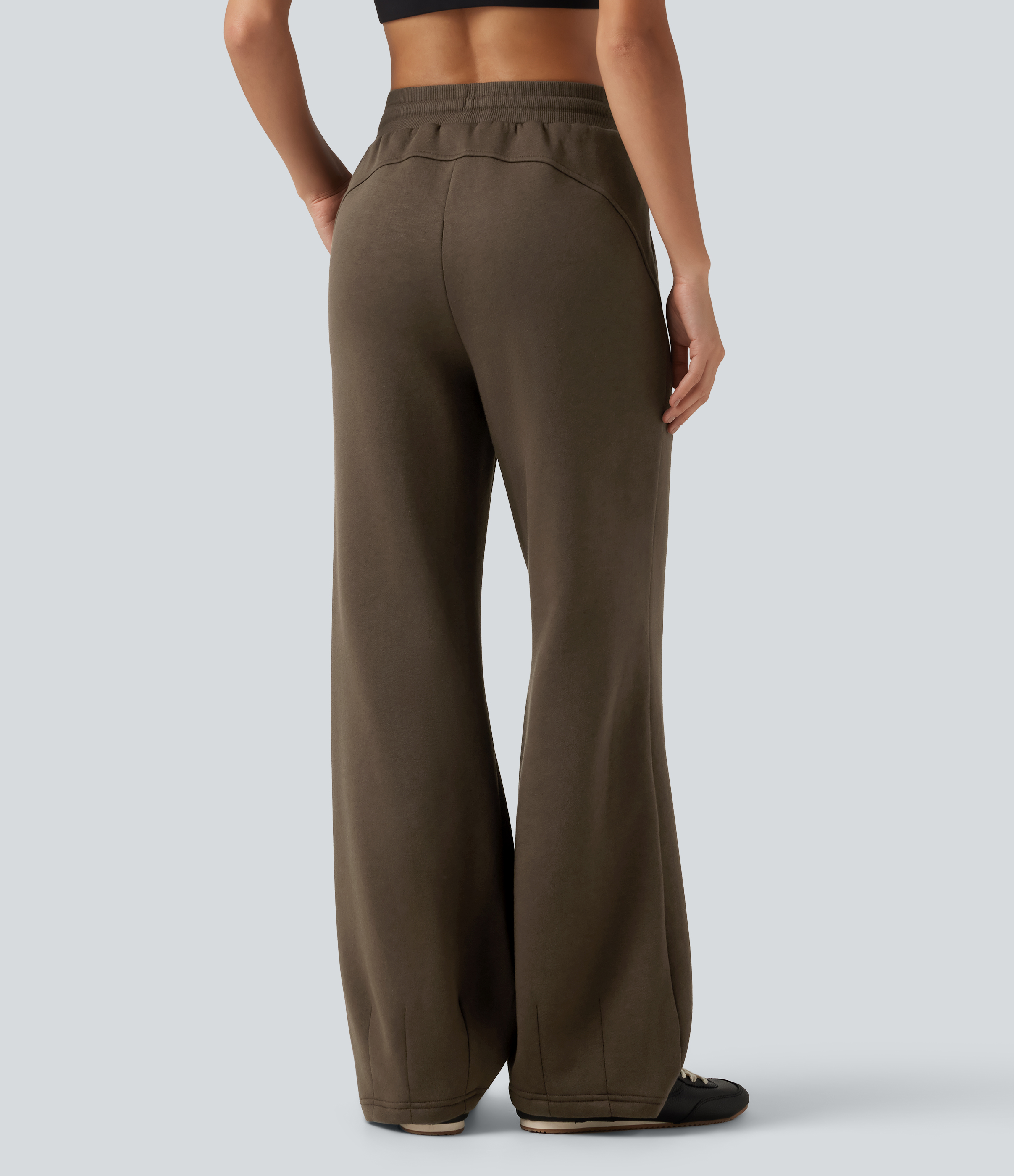 Rain Drum Pantalon de survêtement décontracté en polaire, taille mi-haute à cordon, coupe bootcut, avec poches. / 2
