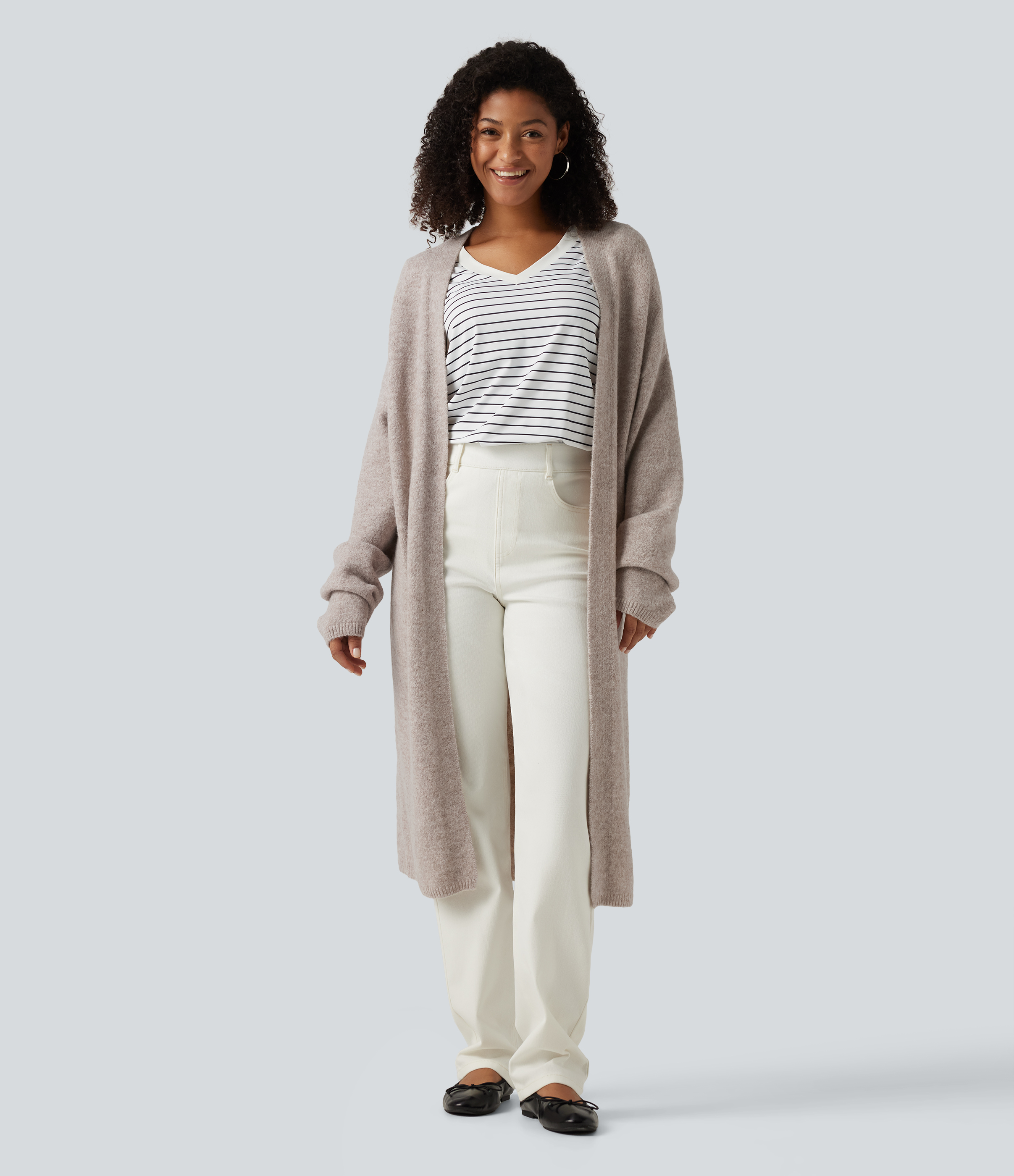 Open Front Dropped Long Sleeve Longline Casual Cardigan