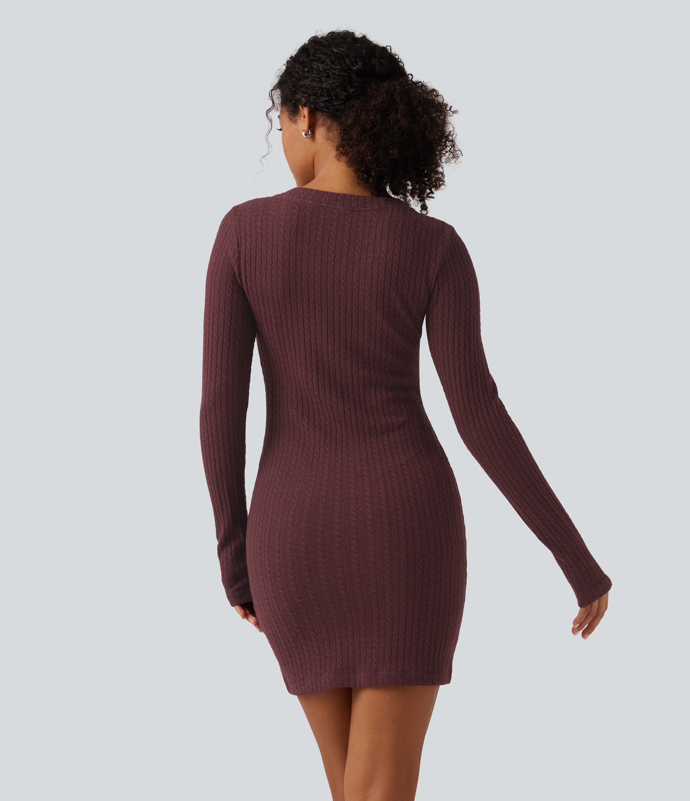 Muddled Berry V Neck Long Sleeve Bodycon Mini Casual Dress / 2