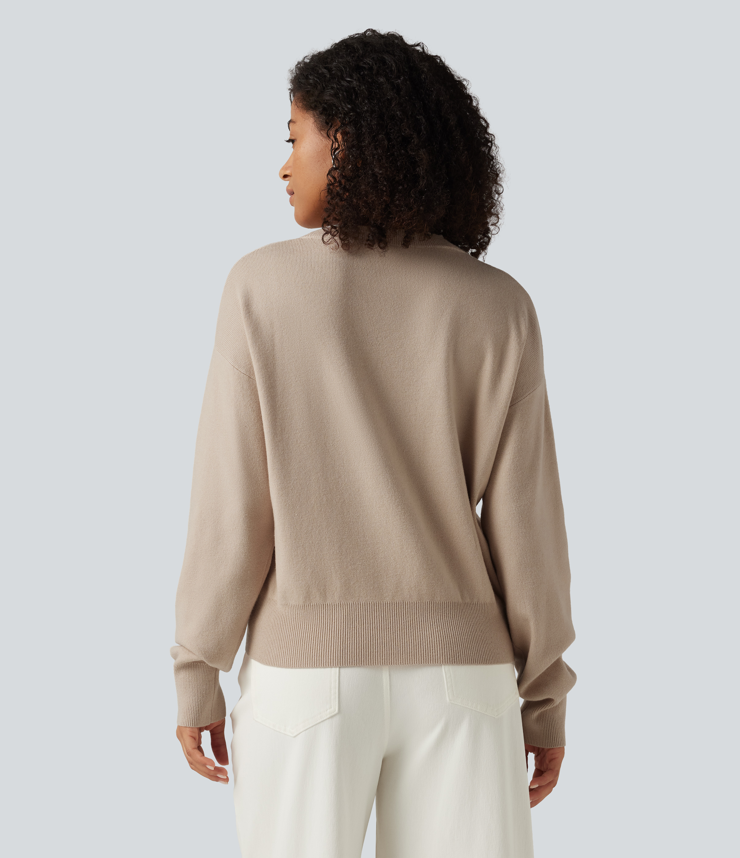 French Oak Round Neck Dropped Long Sleeve Color Block Work Sweater / 2