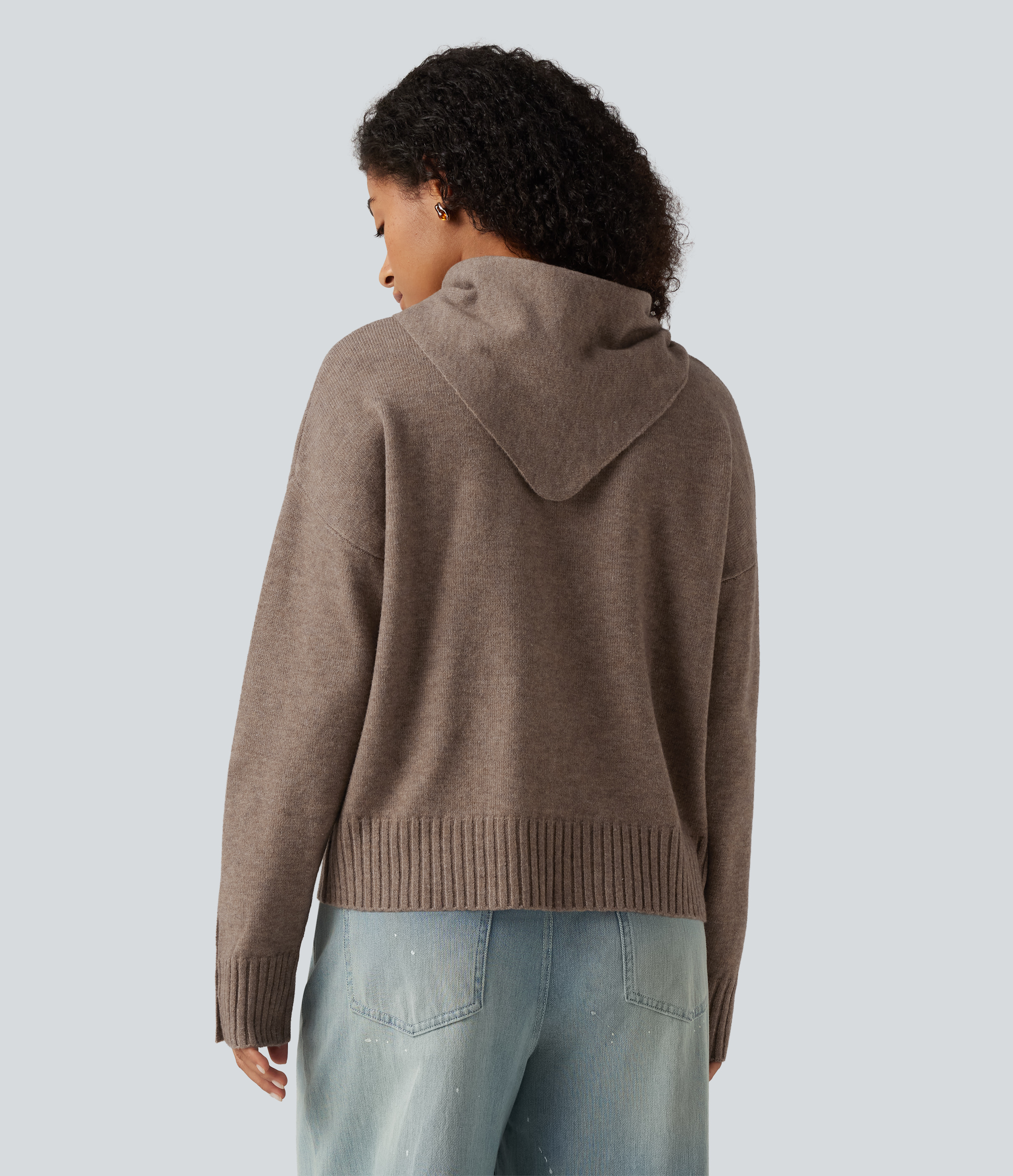 Oatstone Beige Μακρυμάνικο καθημερινό πουλόβερ με στρογγυλή λαιμόκοψη και φουλάρι / 2
