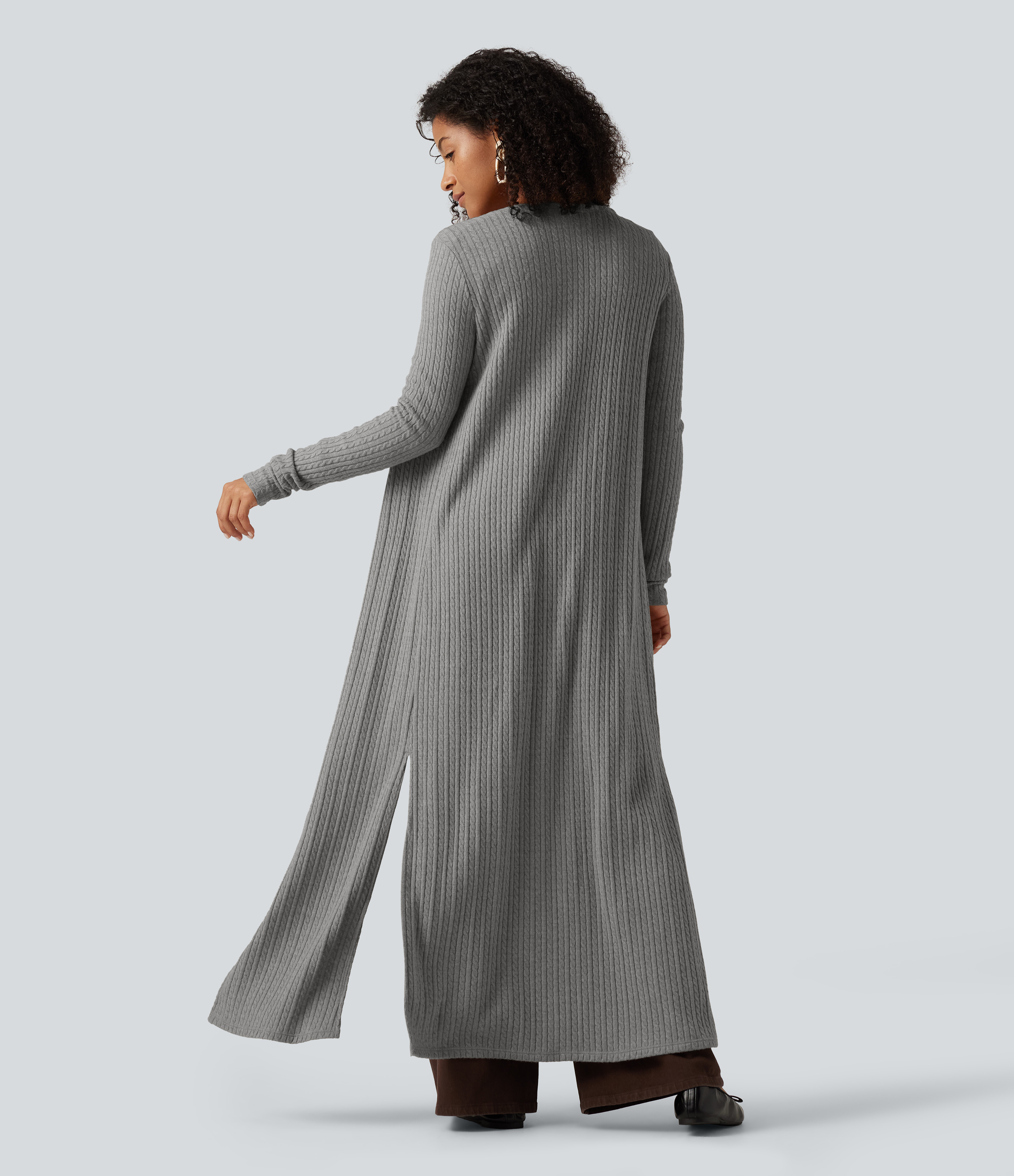 Home Grey Manteau long décontracté à manches longues / 2
