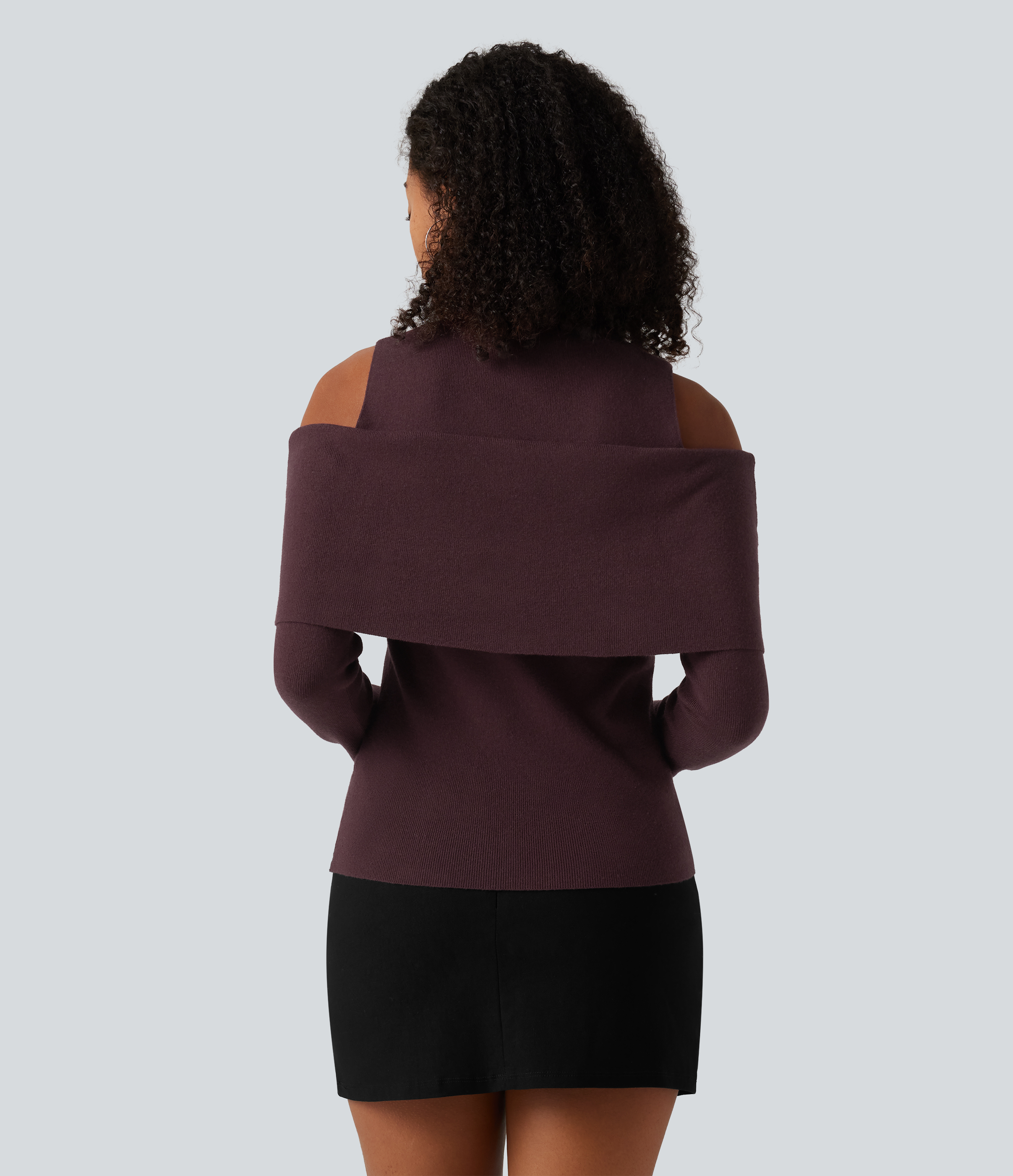 Catawba Grape High Neck Cut Out Long Sleeve Slim Casual Sweater / 2