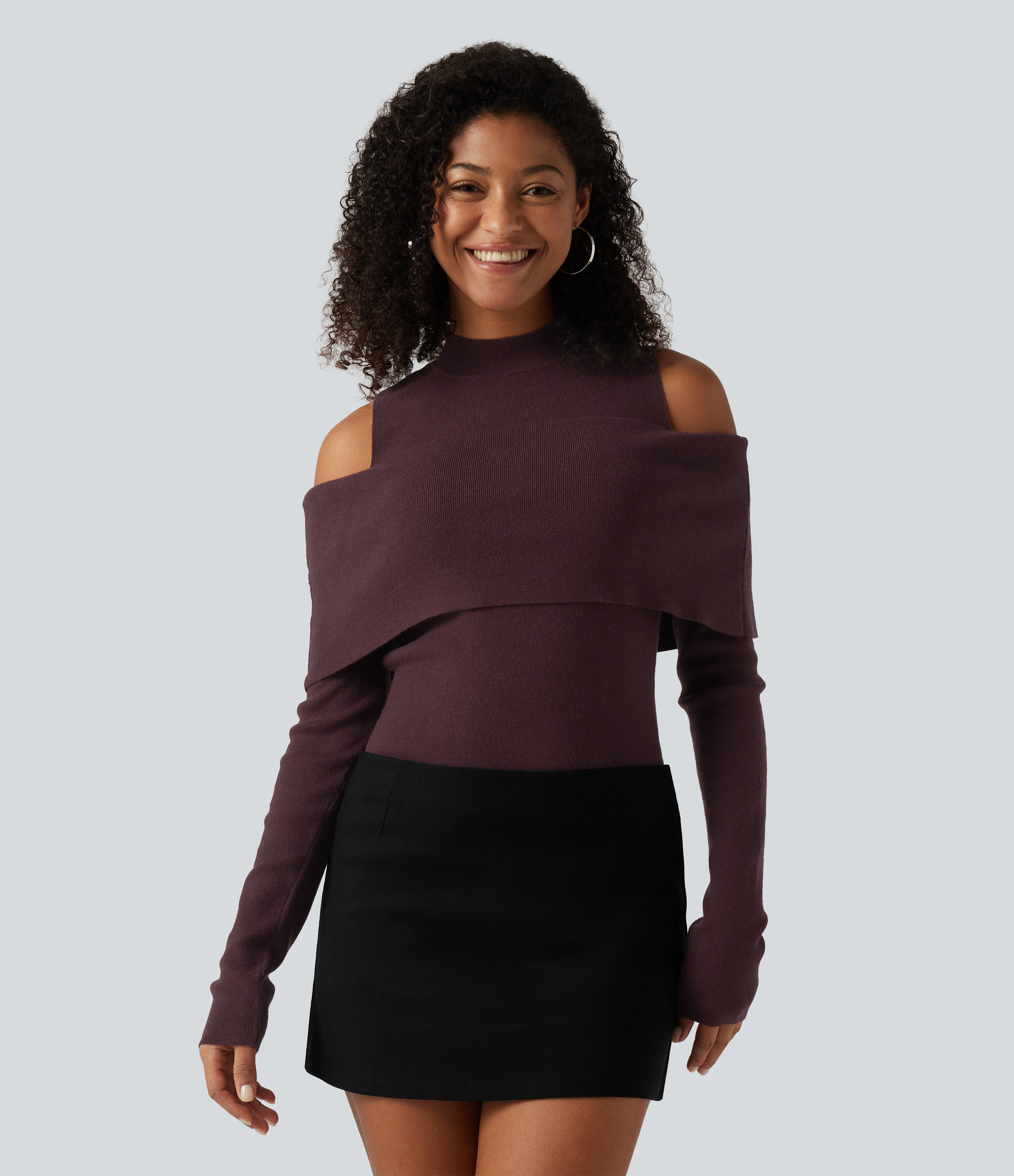 High Neck Cut Out Long Sleeve Slim Casual Sweater