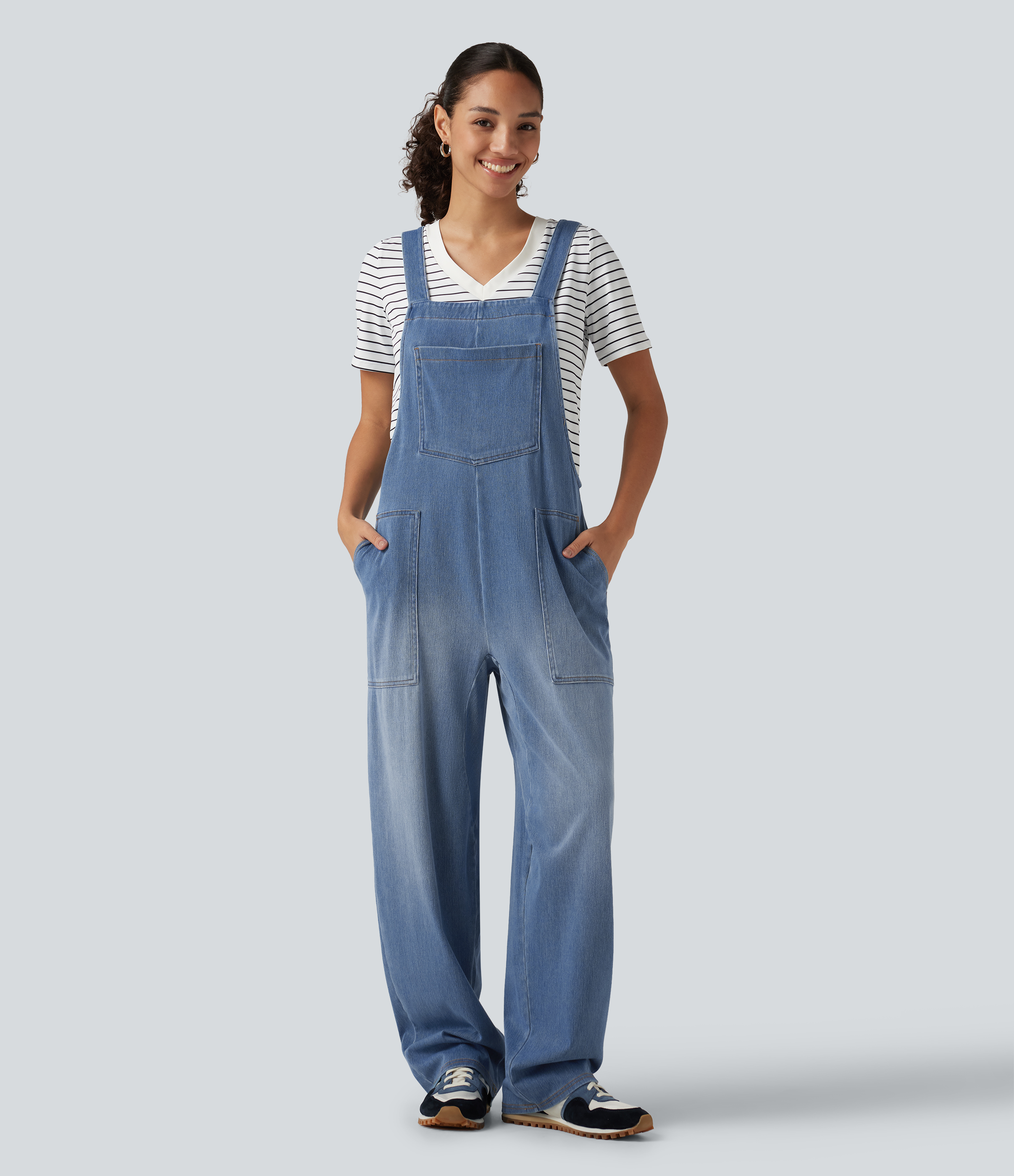 Halara Flex™ U Neck Sleeveless Barrel Leg Denim Casual Overalls with Pockets