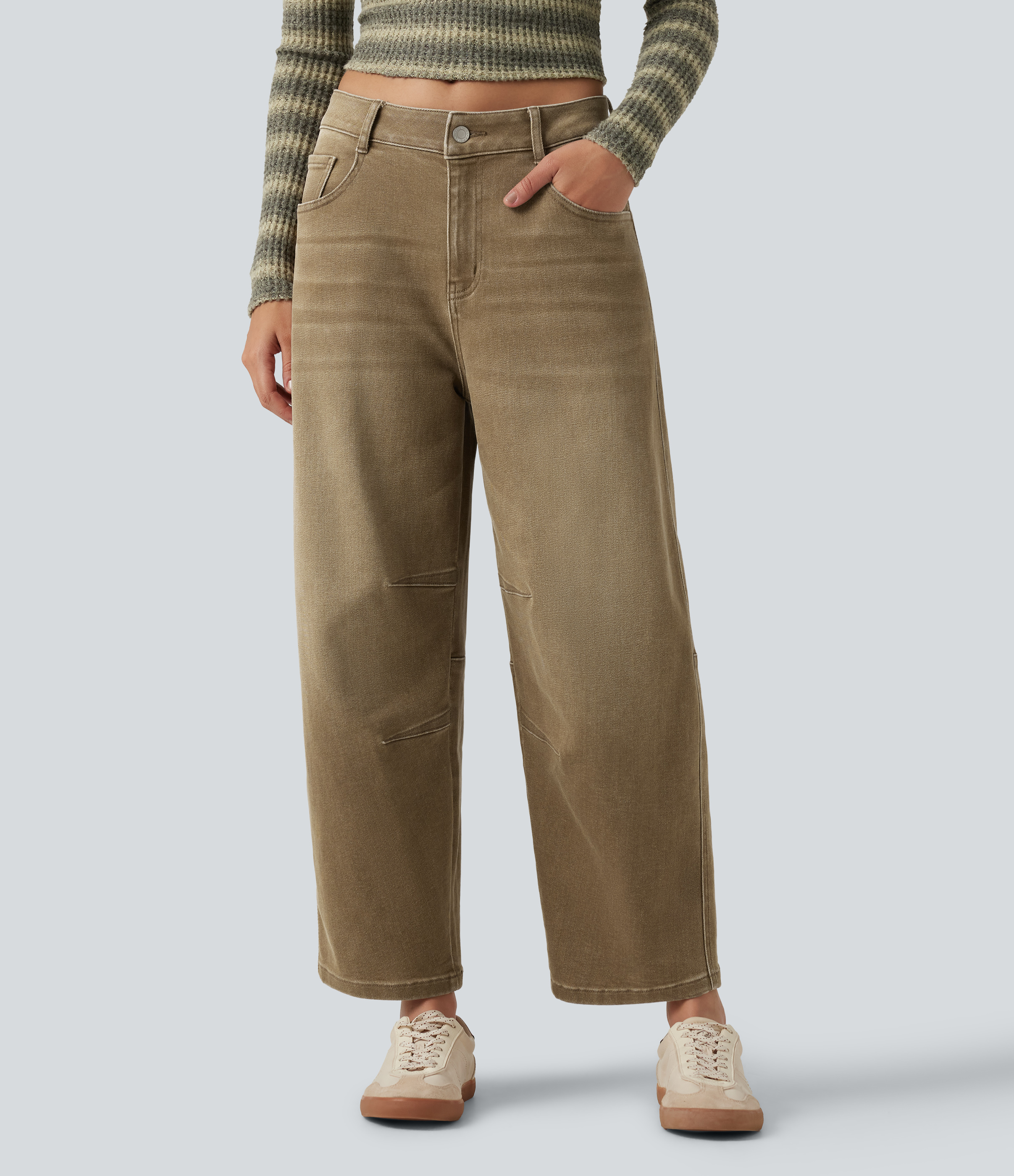 Low Rise Barrel Leg Colorful Casual Jeans with Pockets