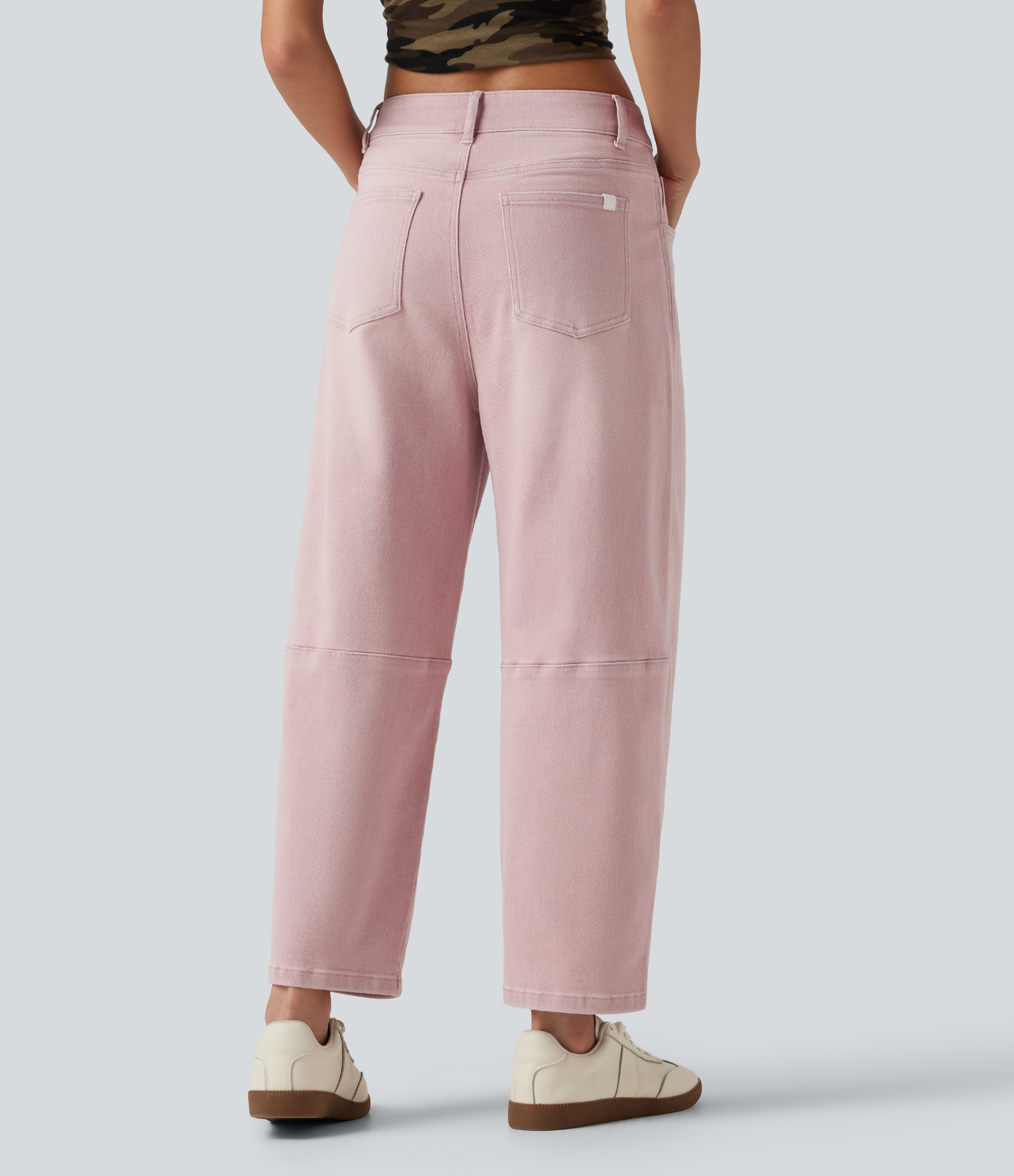 Nude Sand Pink Low Rise Barrel Leg Colorful Casual Jeans with Pockets / 2