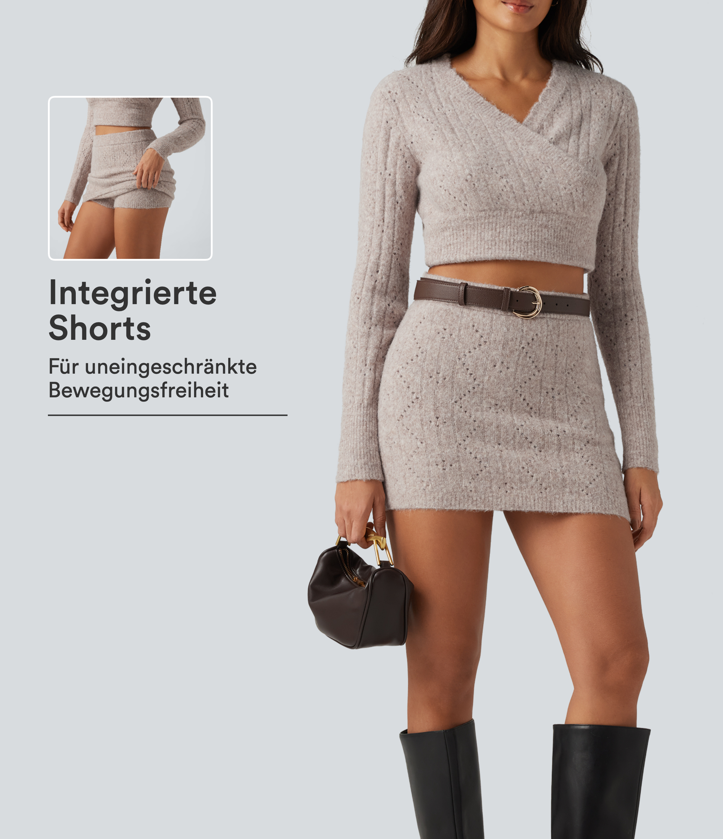 Lässiger 2-in-1 Minirock aus offenem Strick mit hohem Bund