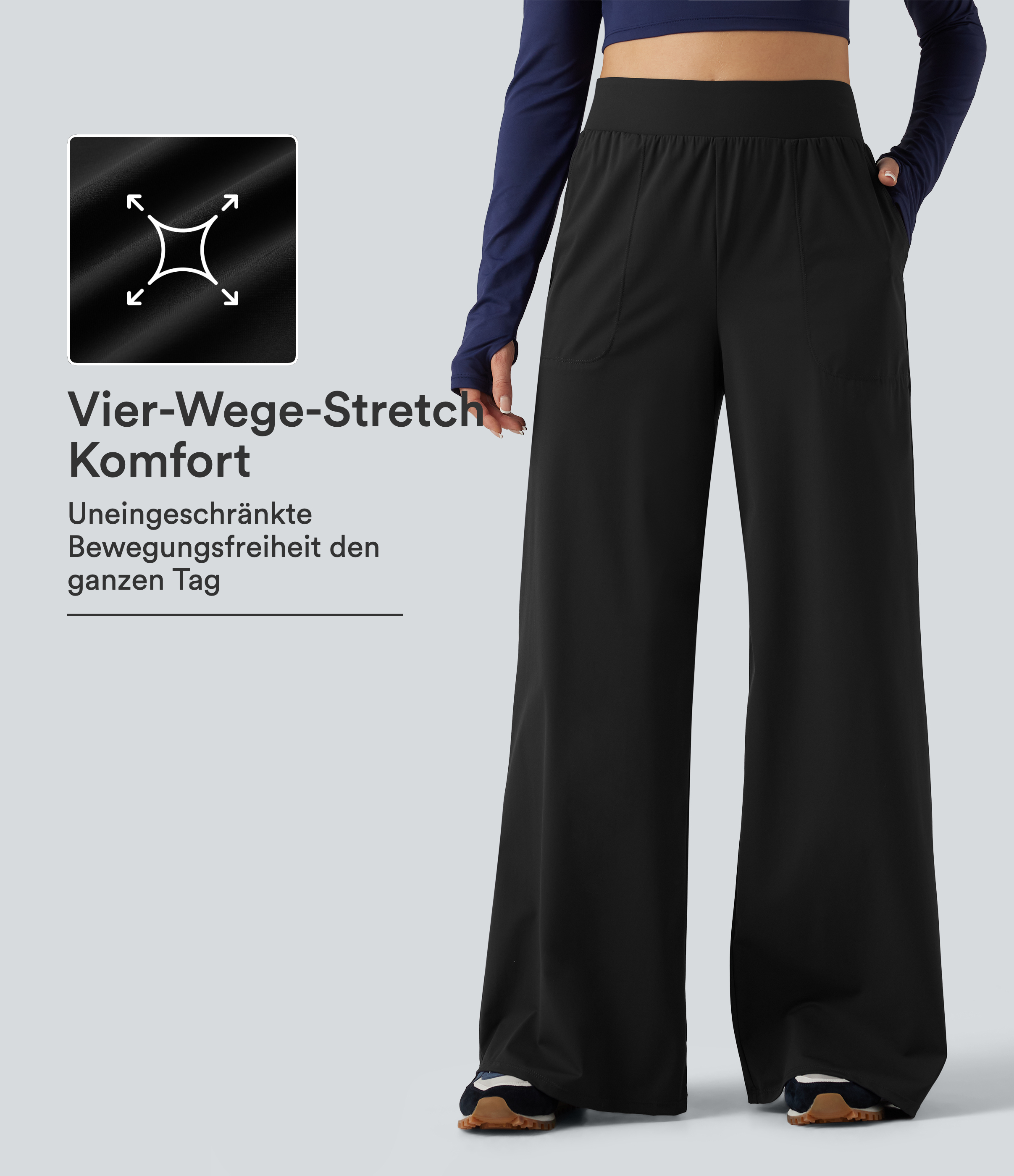 Tanzhose mit hohem Bund, Seitentaschen, InstantCool und weitem Bein - schnelltrocknend, UPF40+