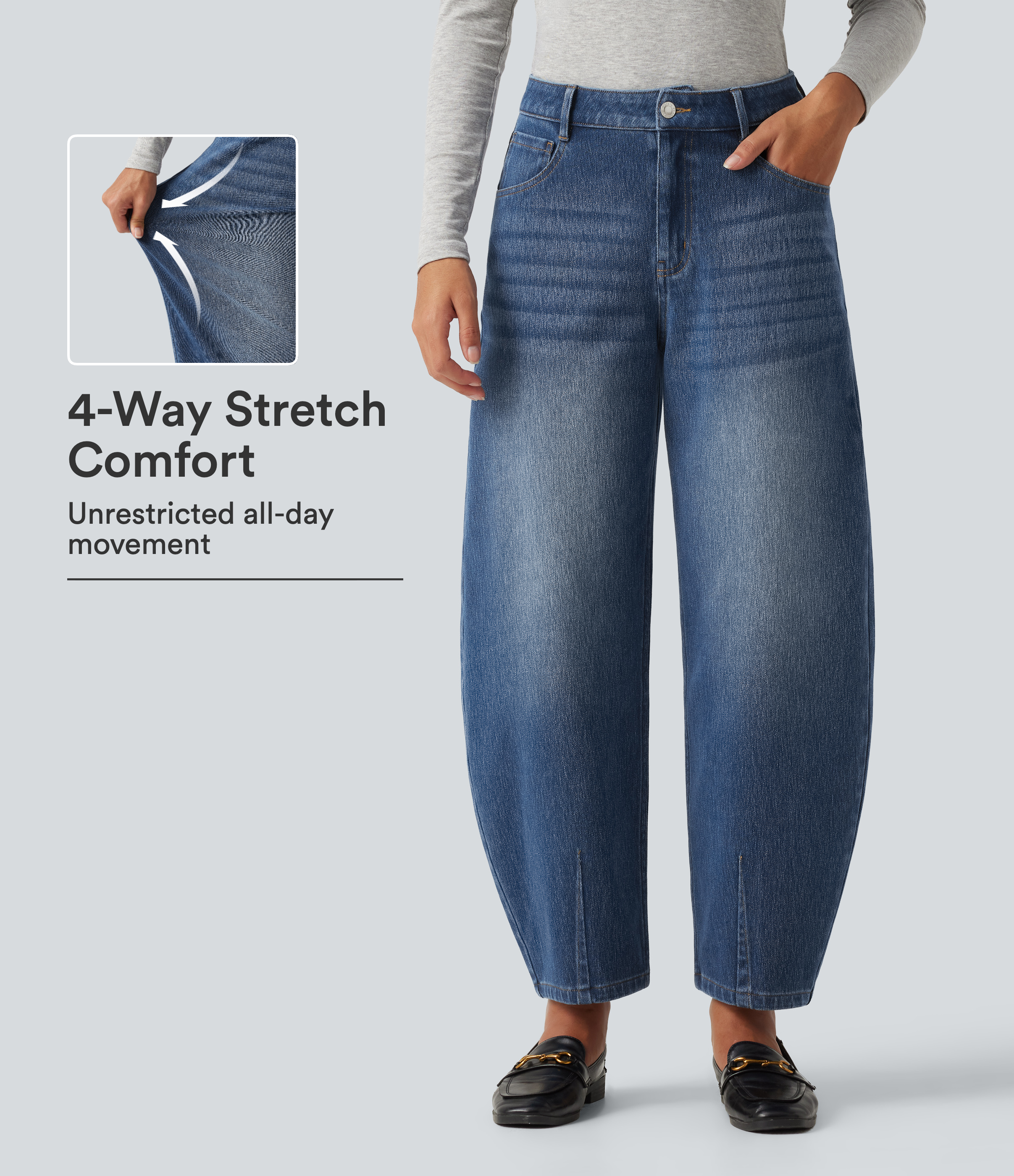 Halara Flex™ Mid Rise Barrel Leg Casual Jeans with Pockets
