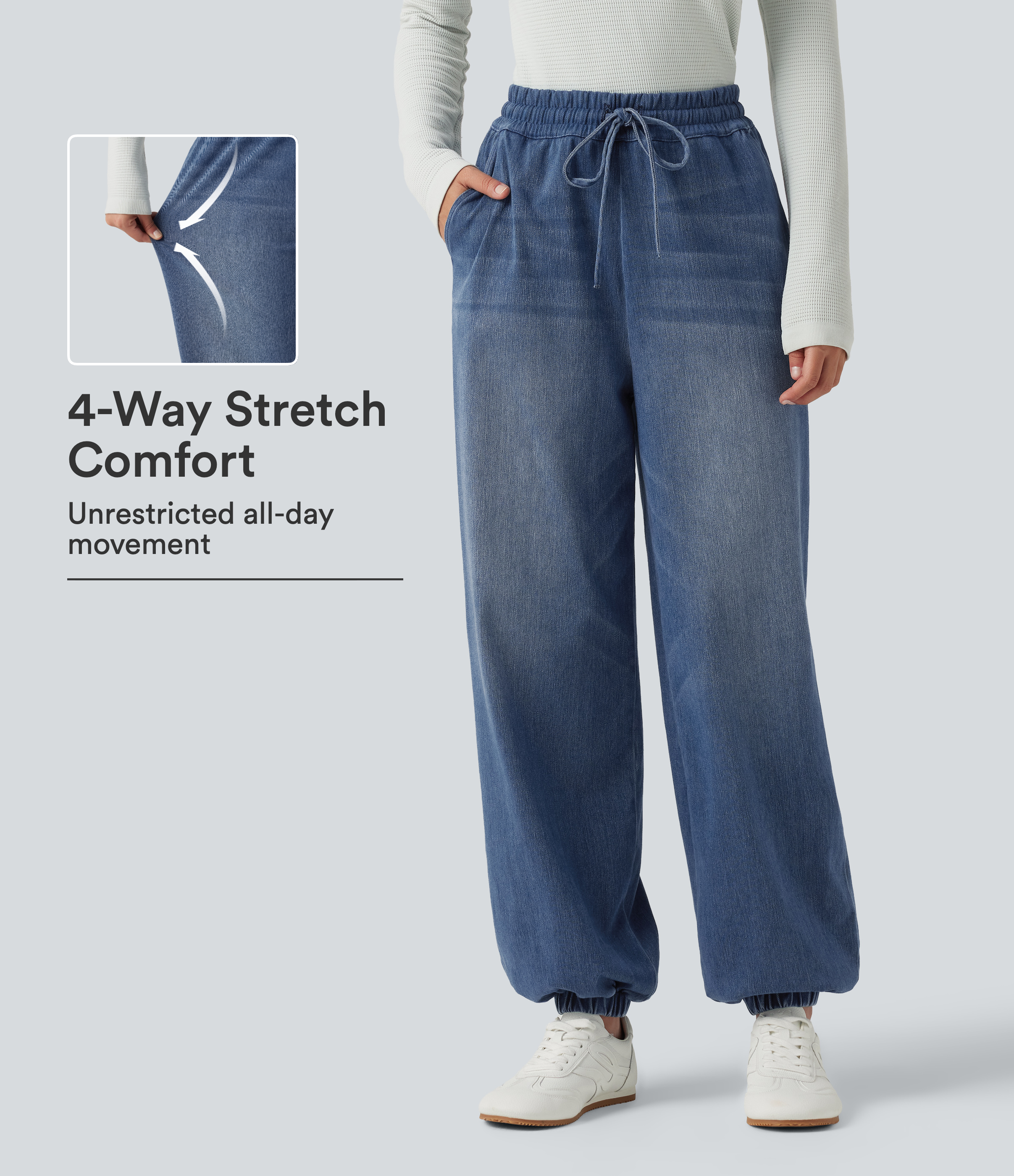 Halara Flex™ High Waisted Drawstring Denim Casual Joggers with Pockets
