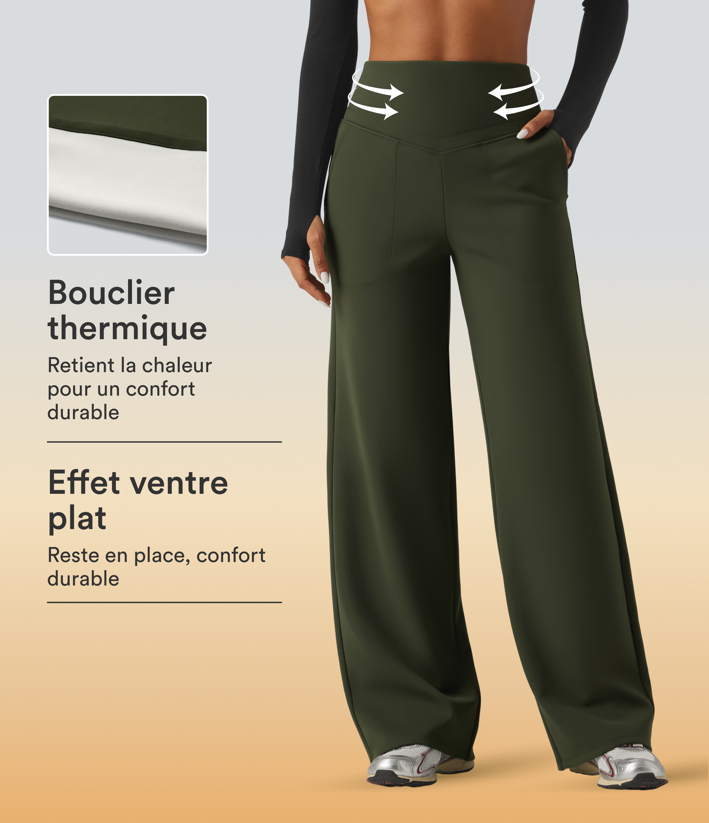 Pantalon de yoga en polaire taille haute gainant coupe droite avec poches