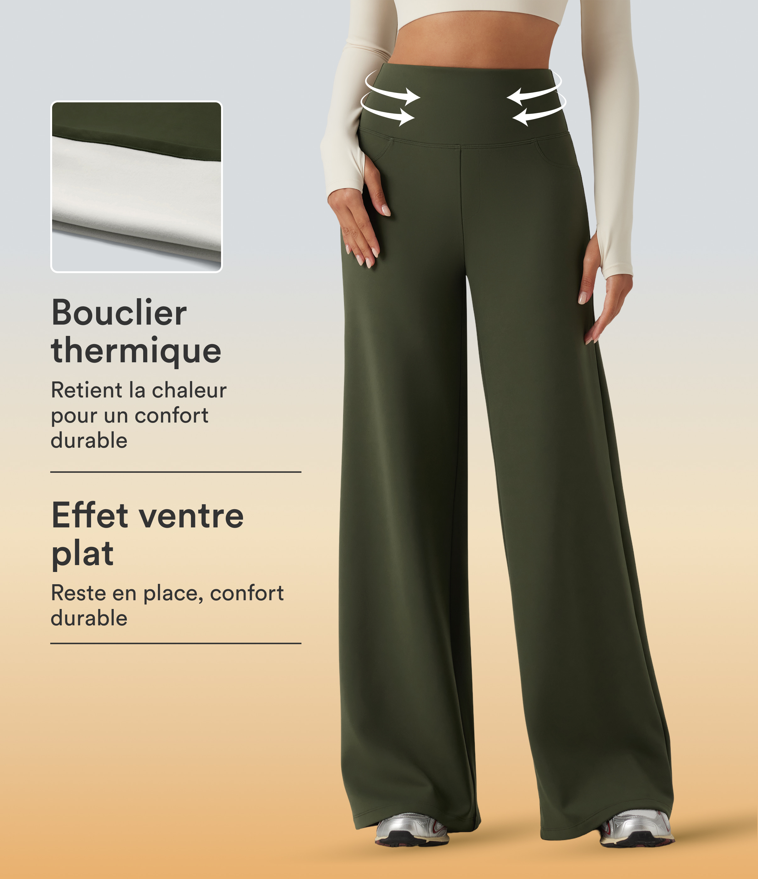 Pantalon de yoga en polaire taille haute gainant coupe droite avec poches