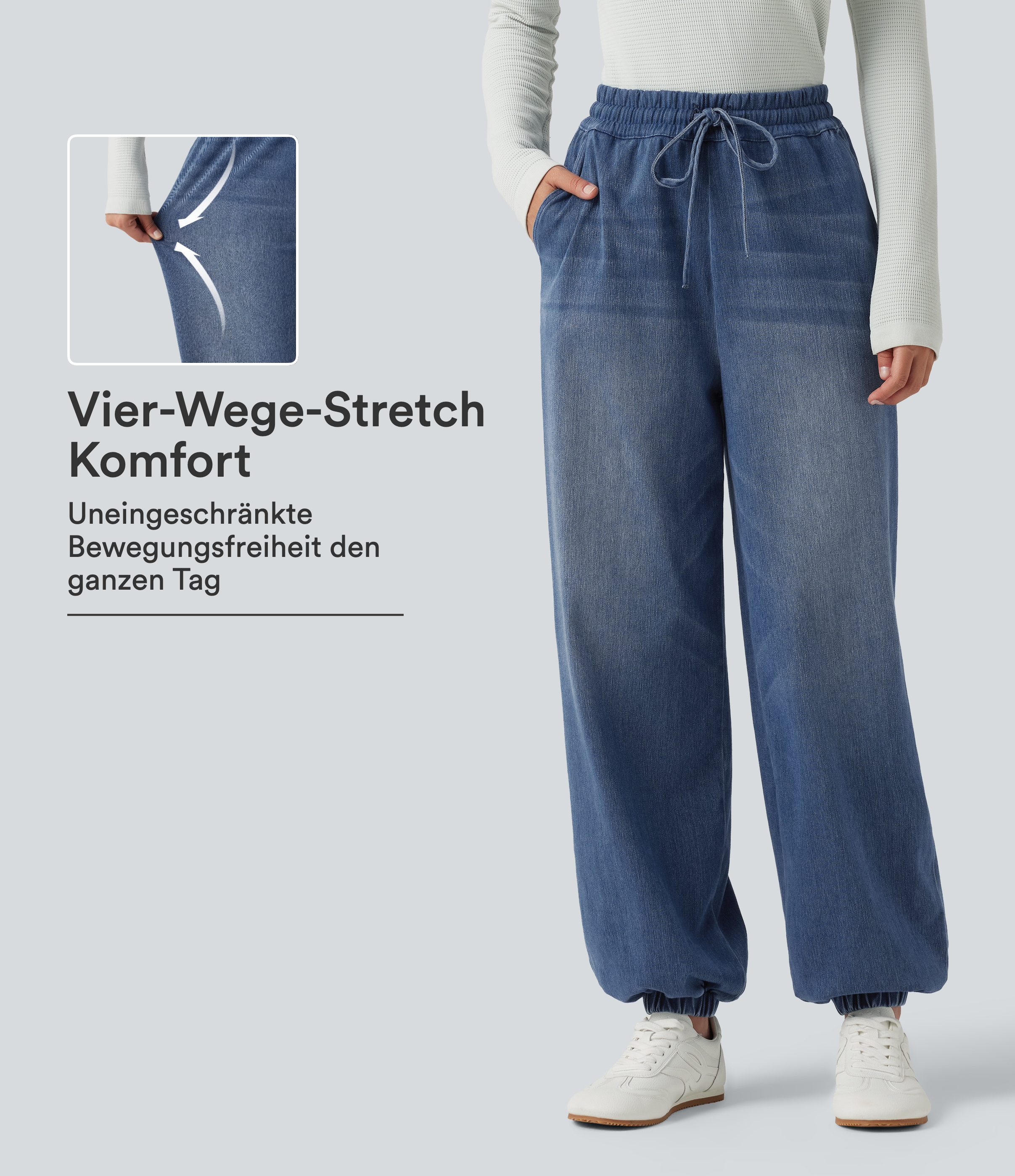 Halara Flex™ - Lässige Denim-Joggers mit hohem Bund, Seitentaschen und Kordelzug
