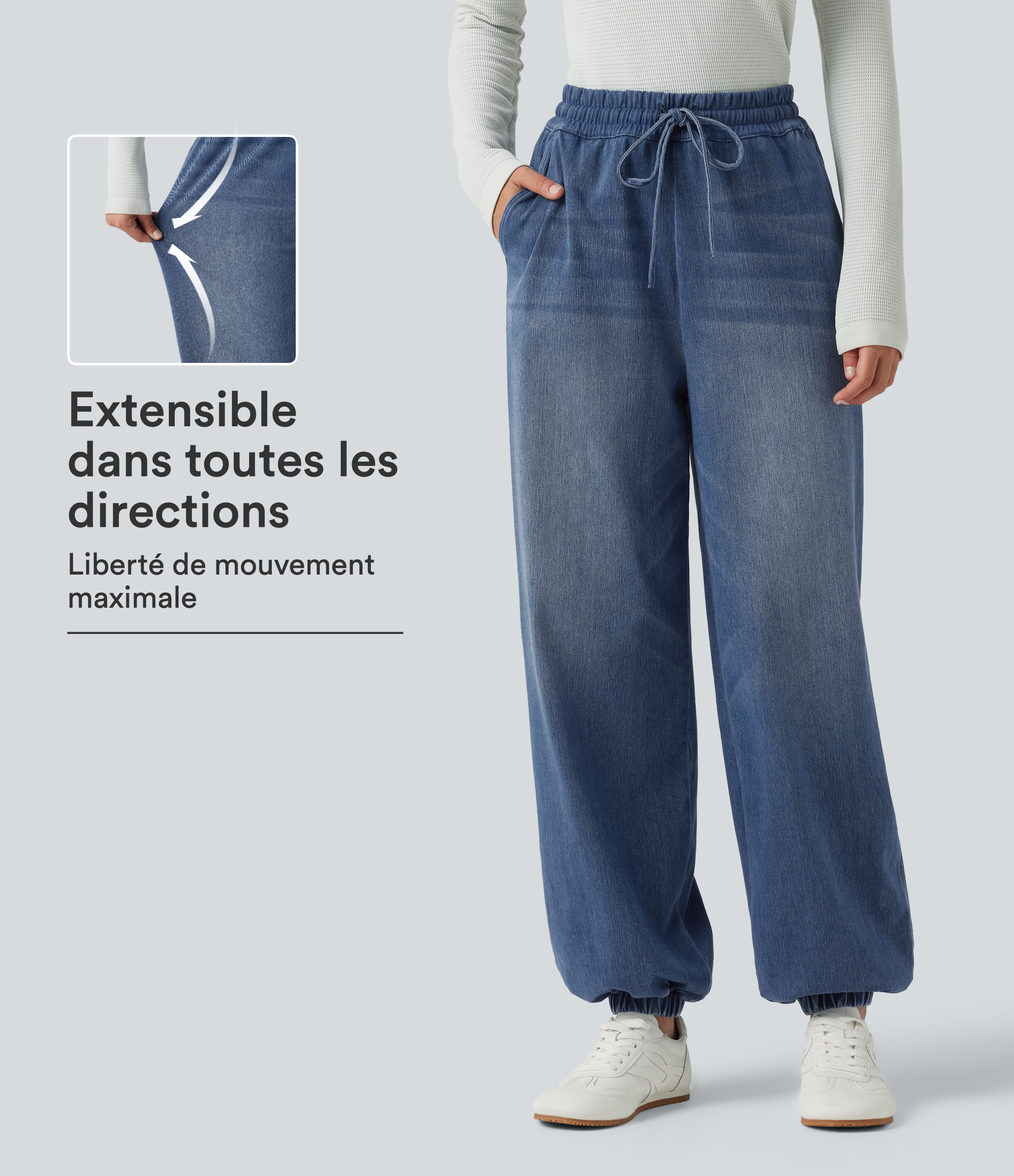 Pantalon de jogging en jean Halara Flex™ taille haute à cordon de serrage avec poches