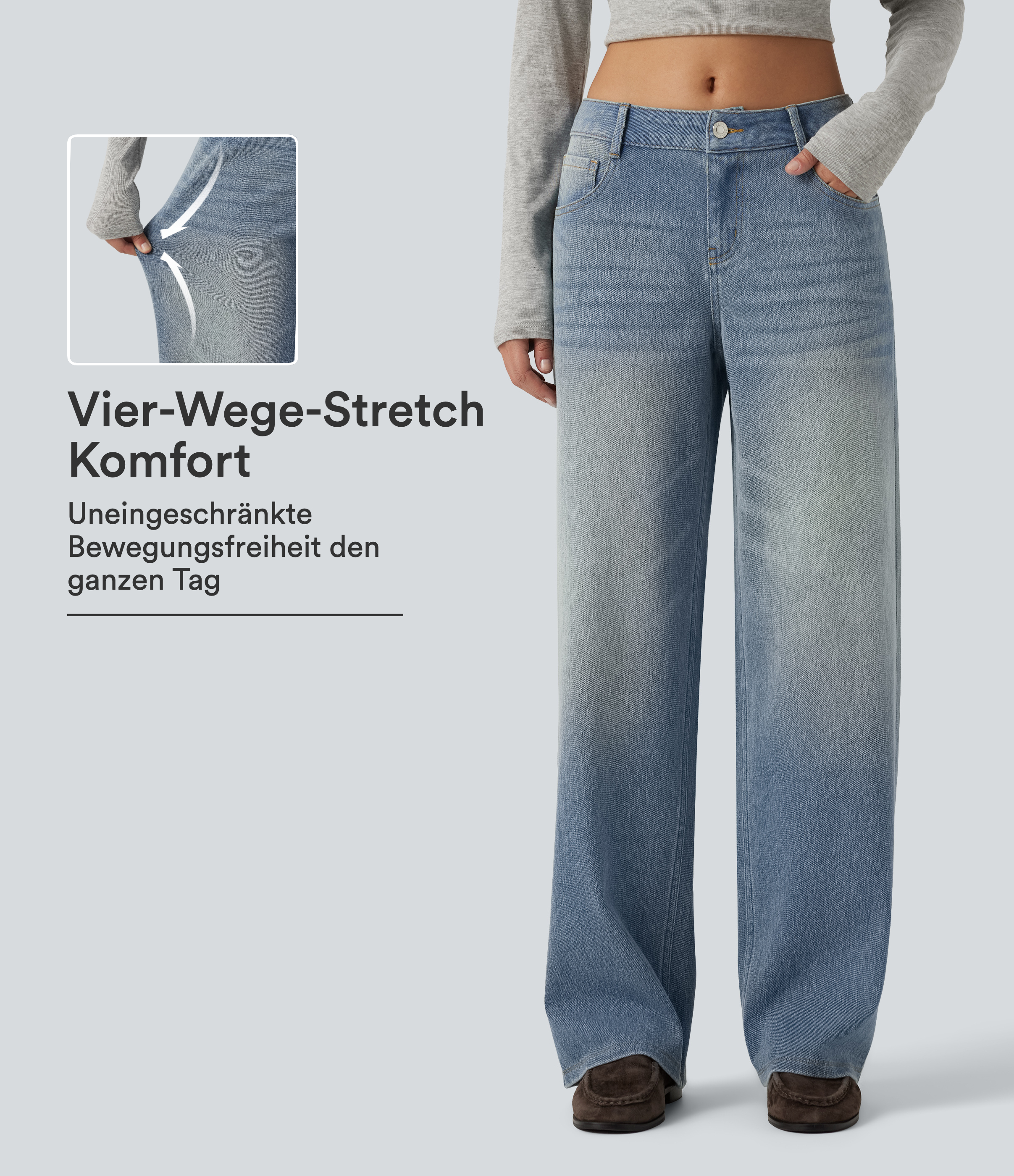 Halara Flex™ - Lässige Jeans mit niedrigem Bund, mehreren Taschen und geradem Bein