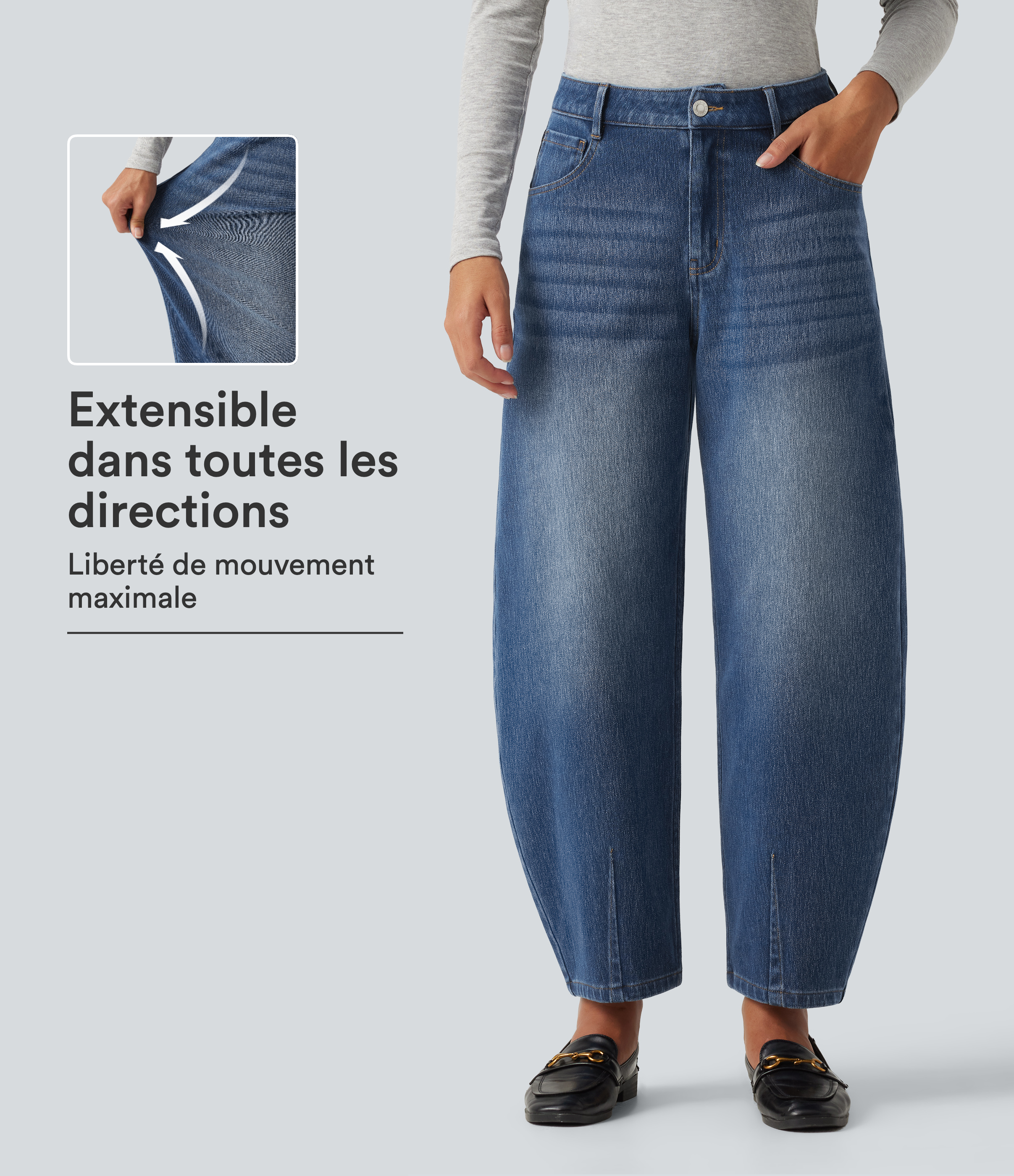 Jean Halara Flex™ taille mi-haute coupe barrel avec poches
