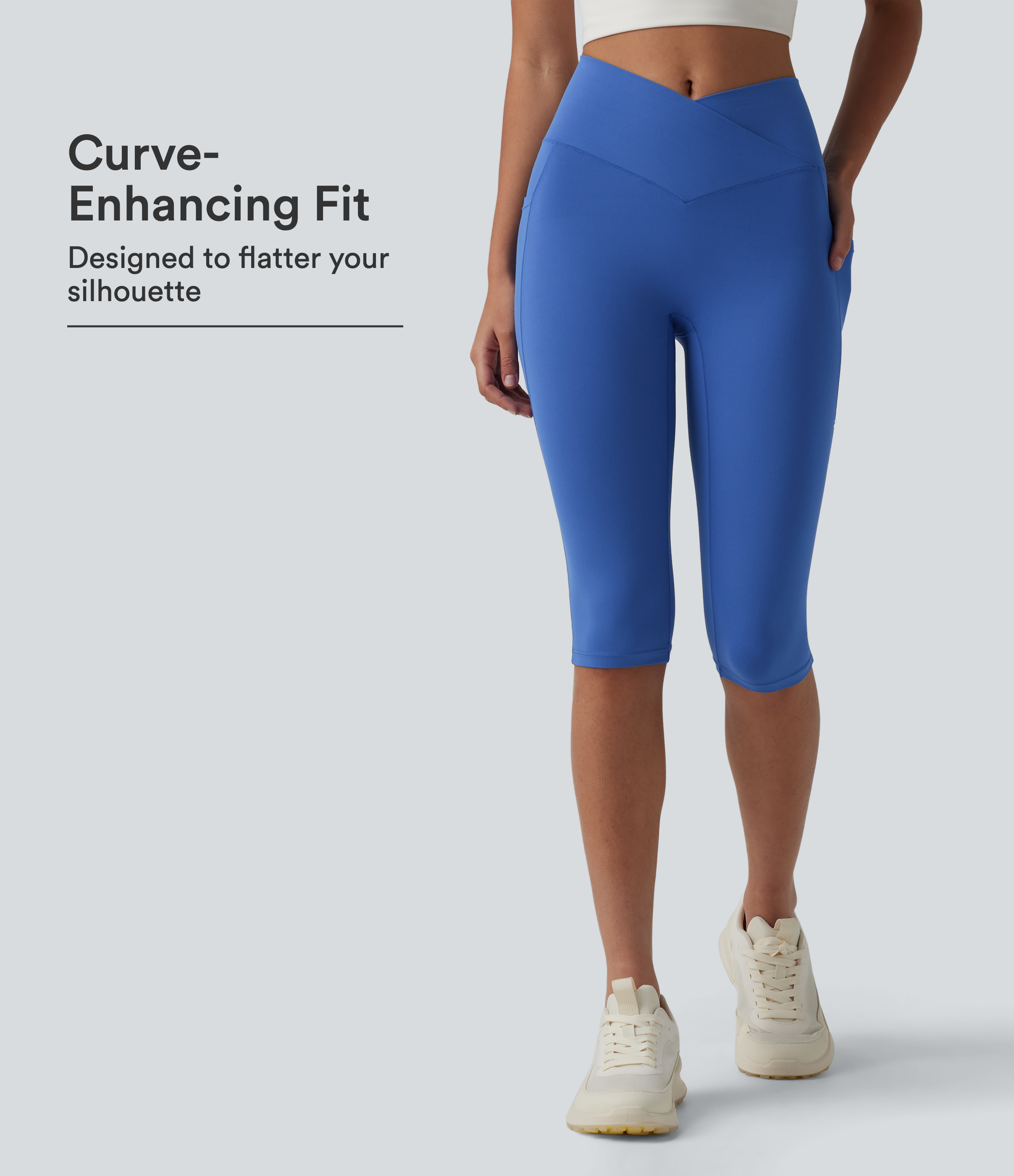 SoftlyZero™ High Waisted Crossover Pedal Pusher Yoga Leggings with Pockets