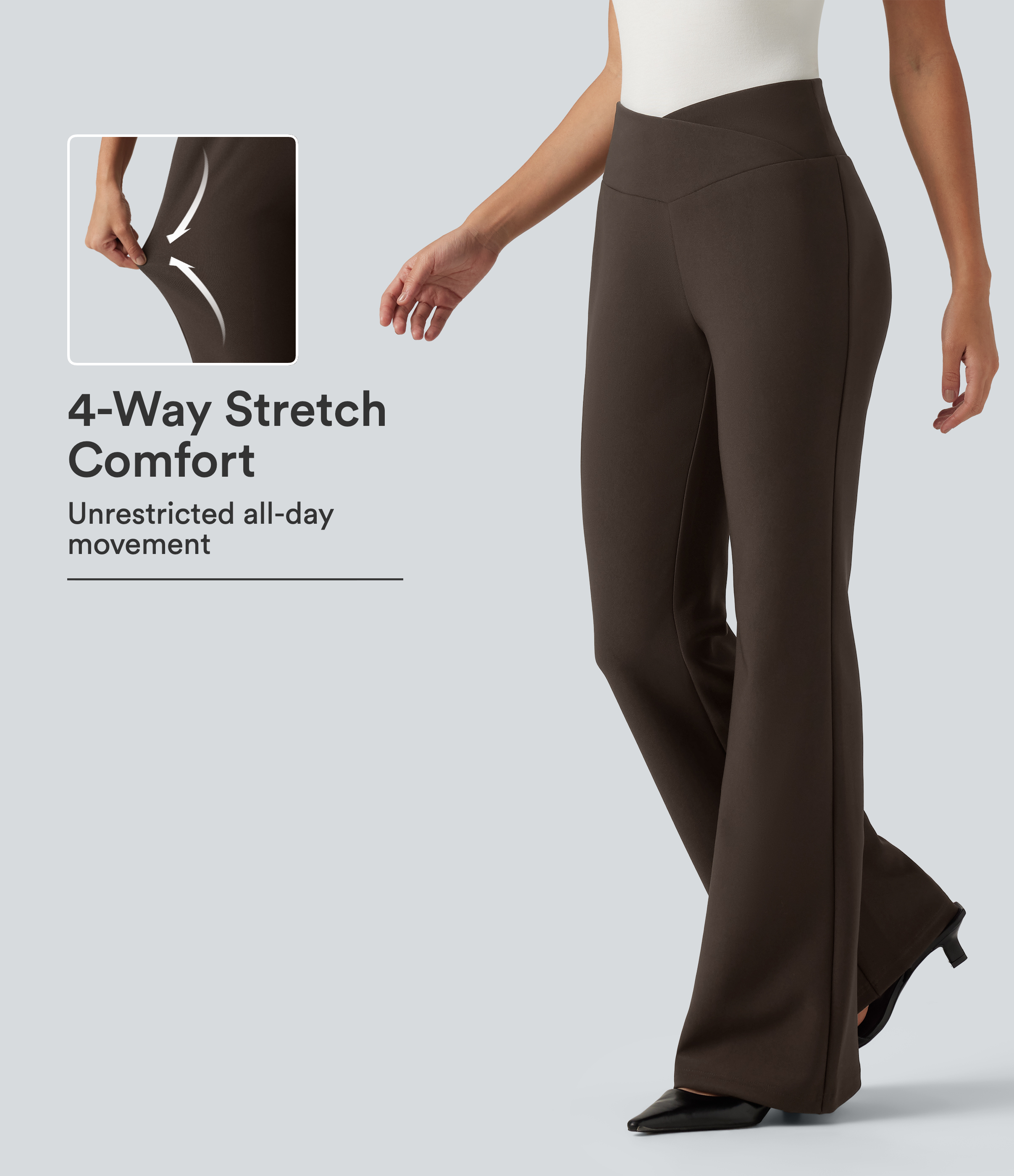 High Waisted Crossover Flare Work Pants