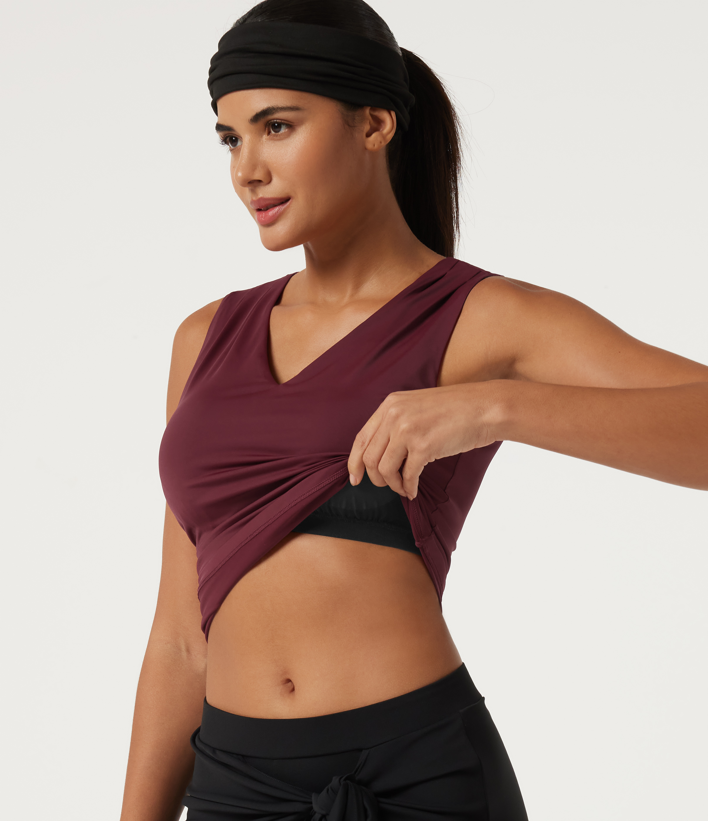 V Neck Ruched InstantCool Quick Dry Built-in Bra Yoga Sports Top